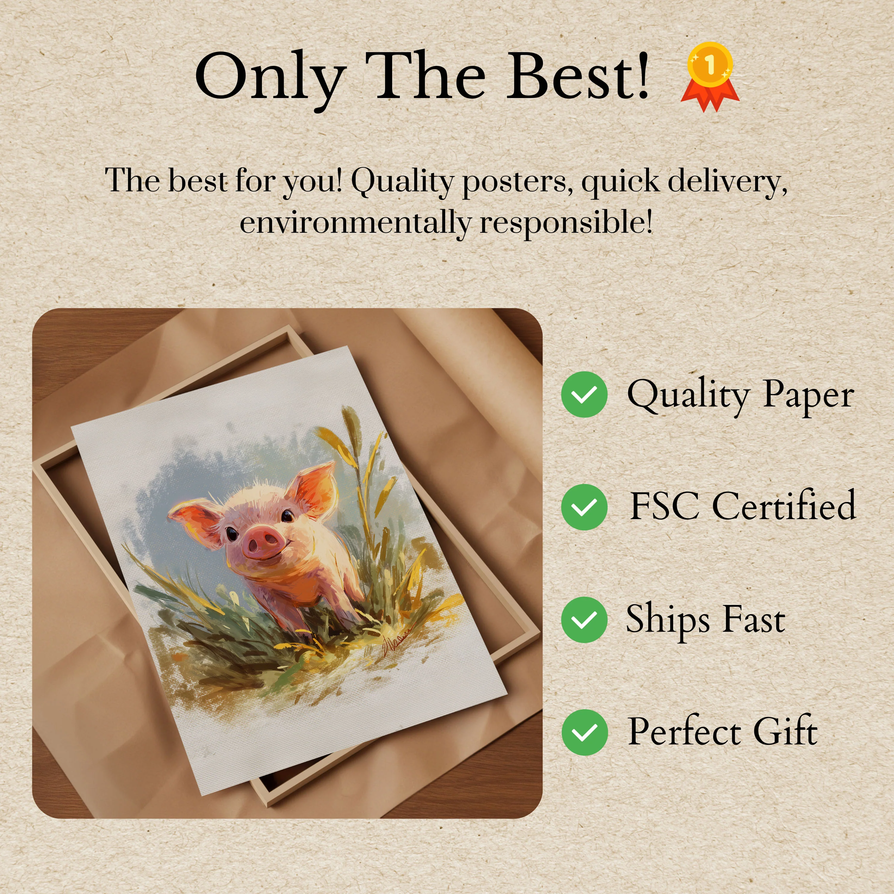 Adorable Piglet in Grass Poster - Image 3