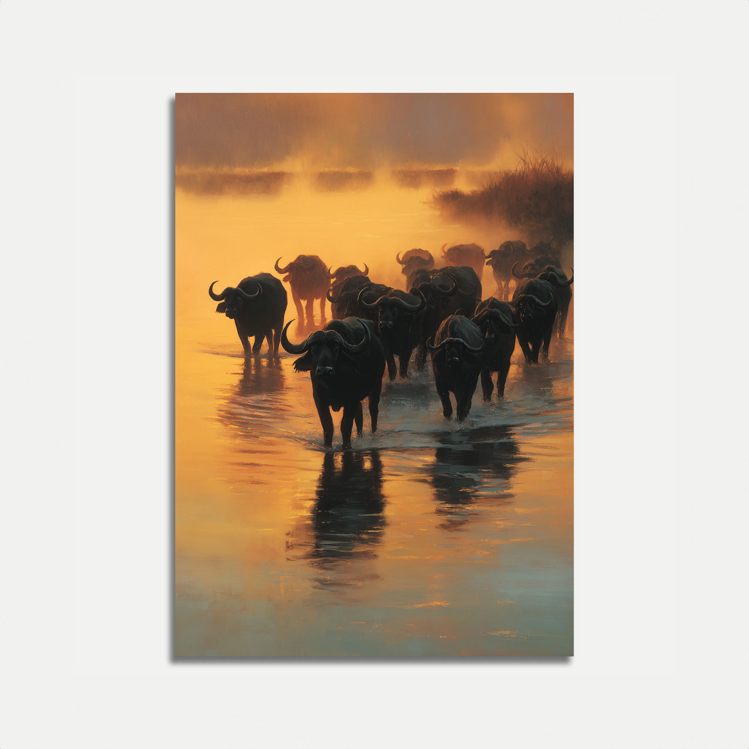 African Buffalo Herd at Sunset Poster