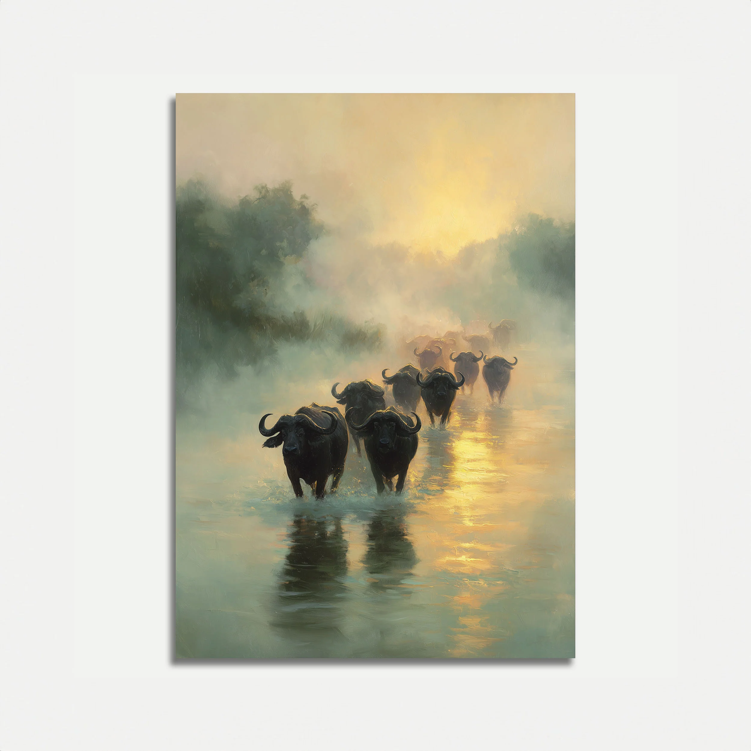 African Buffalo Herd Sunrise Poster