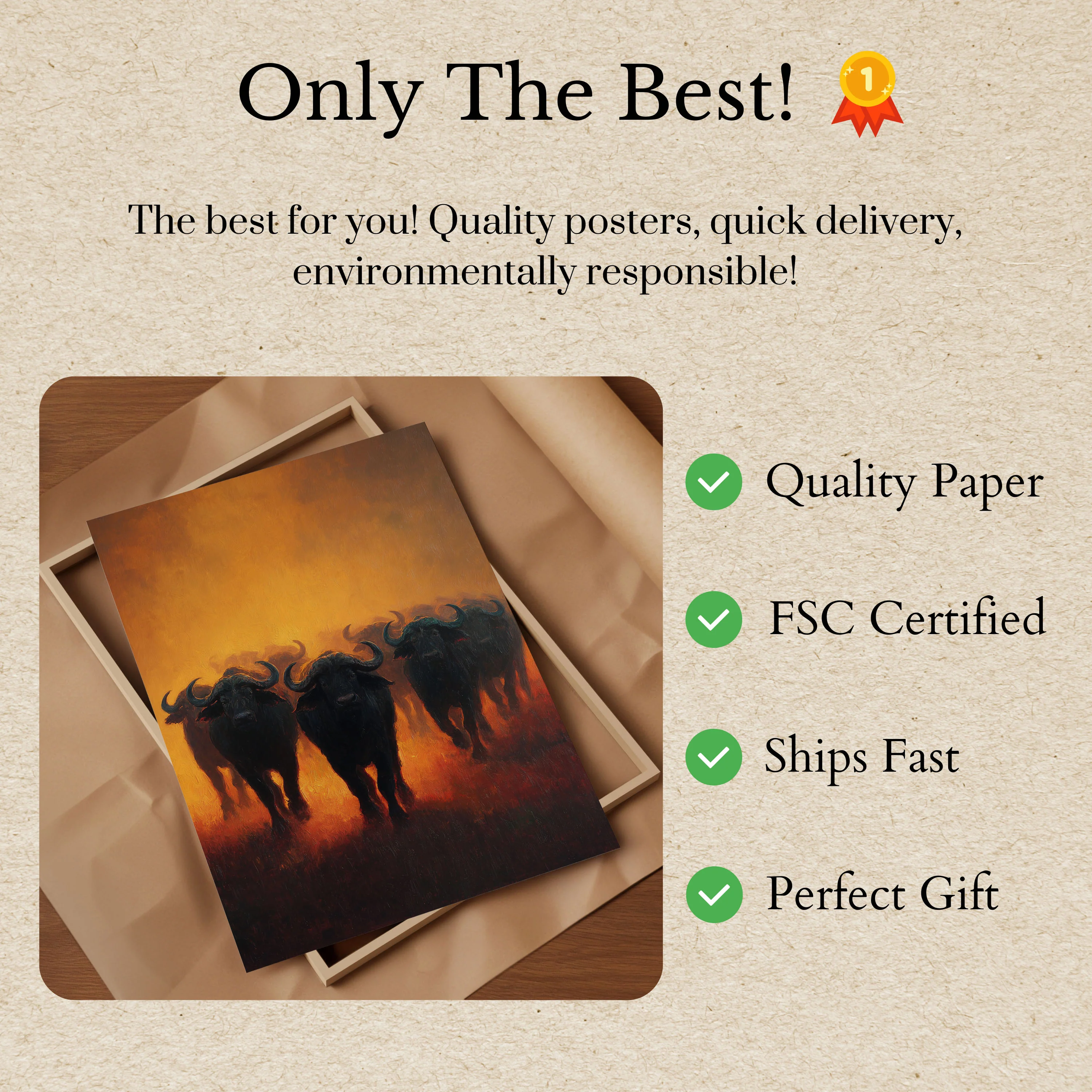 African Buffalo Herd Sunset Poster - Image 3