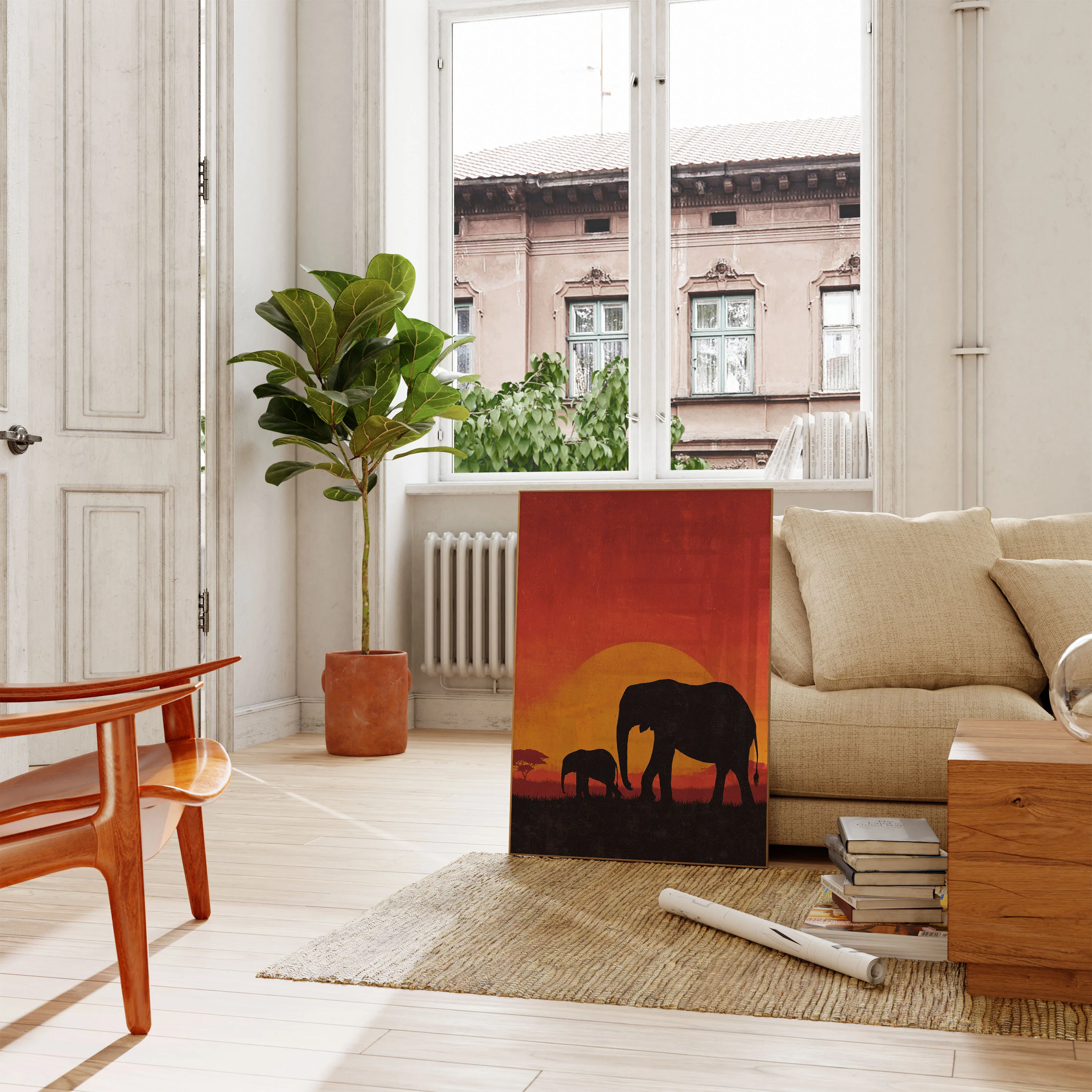 African Elephant Family Sunset Poster - Image 2