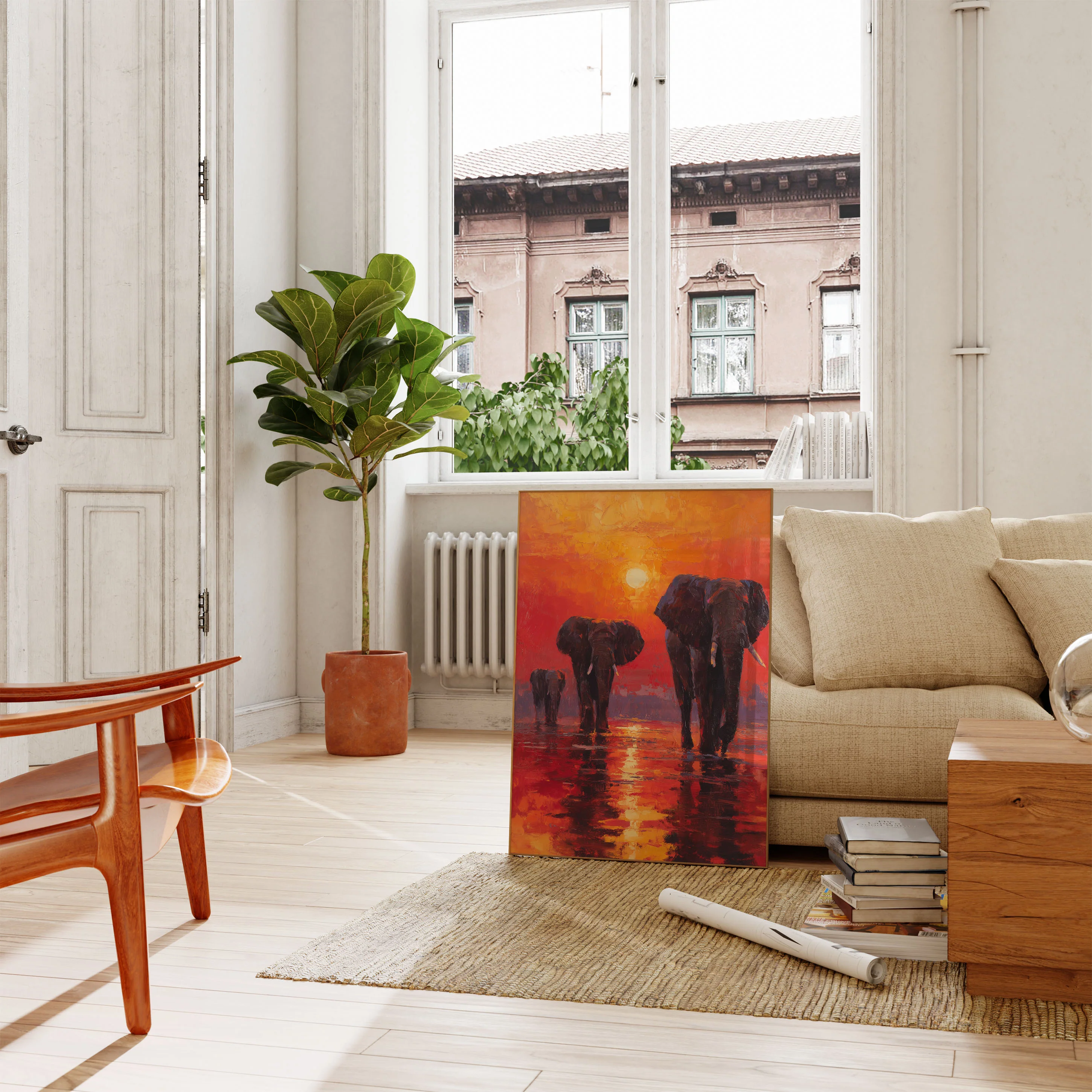 African Elephants at Sunset Poster - Image 2