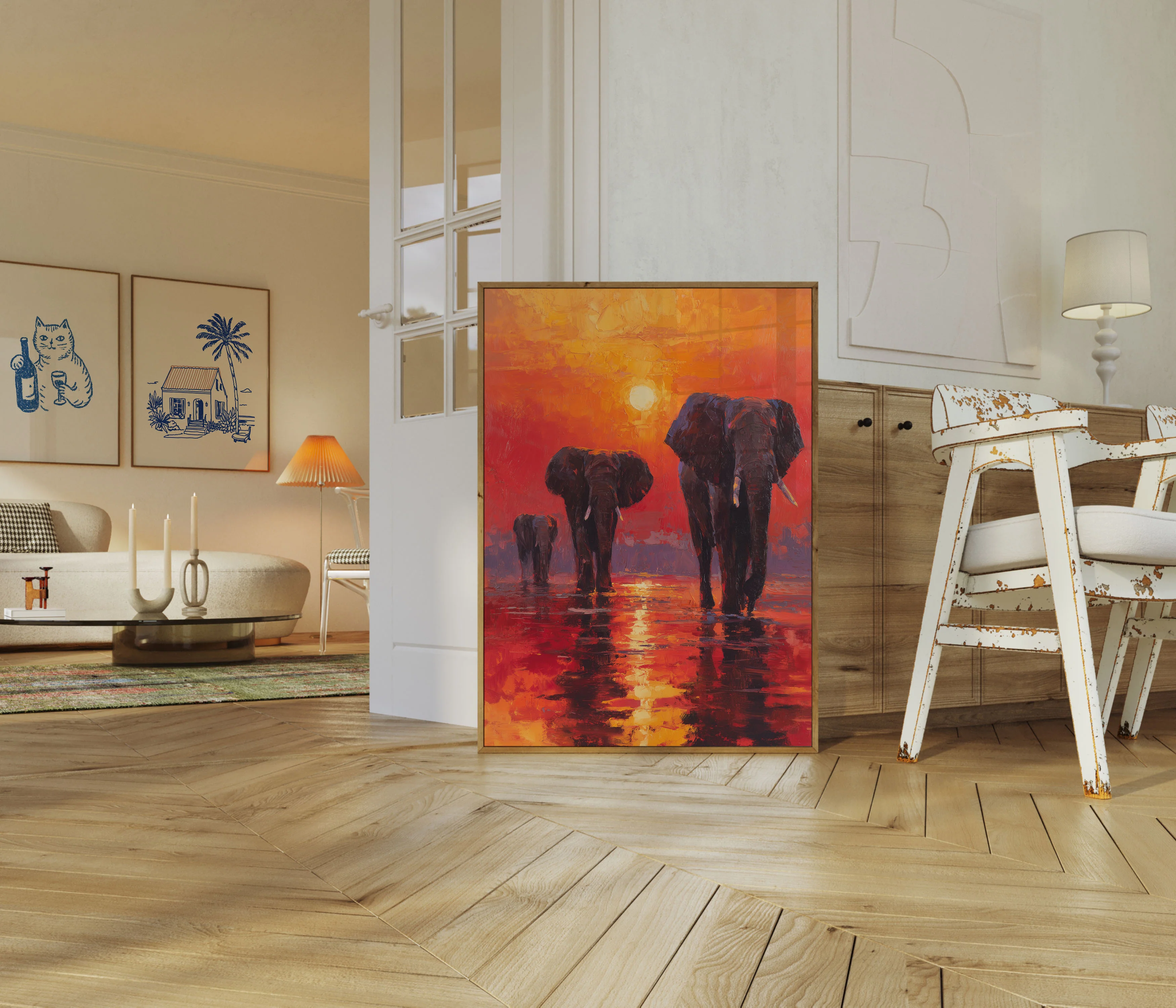 African Elephants at Sunset Poster - Image 5