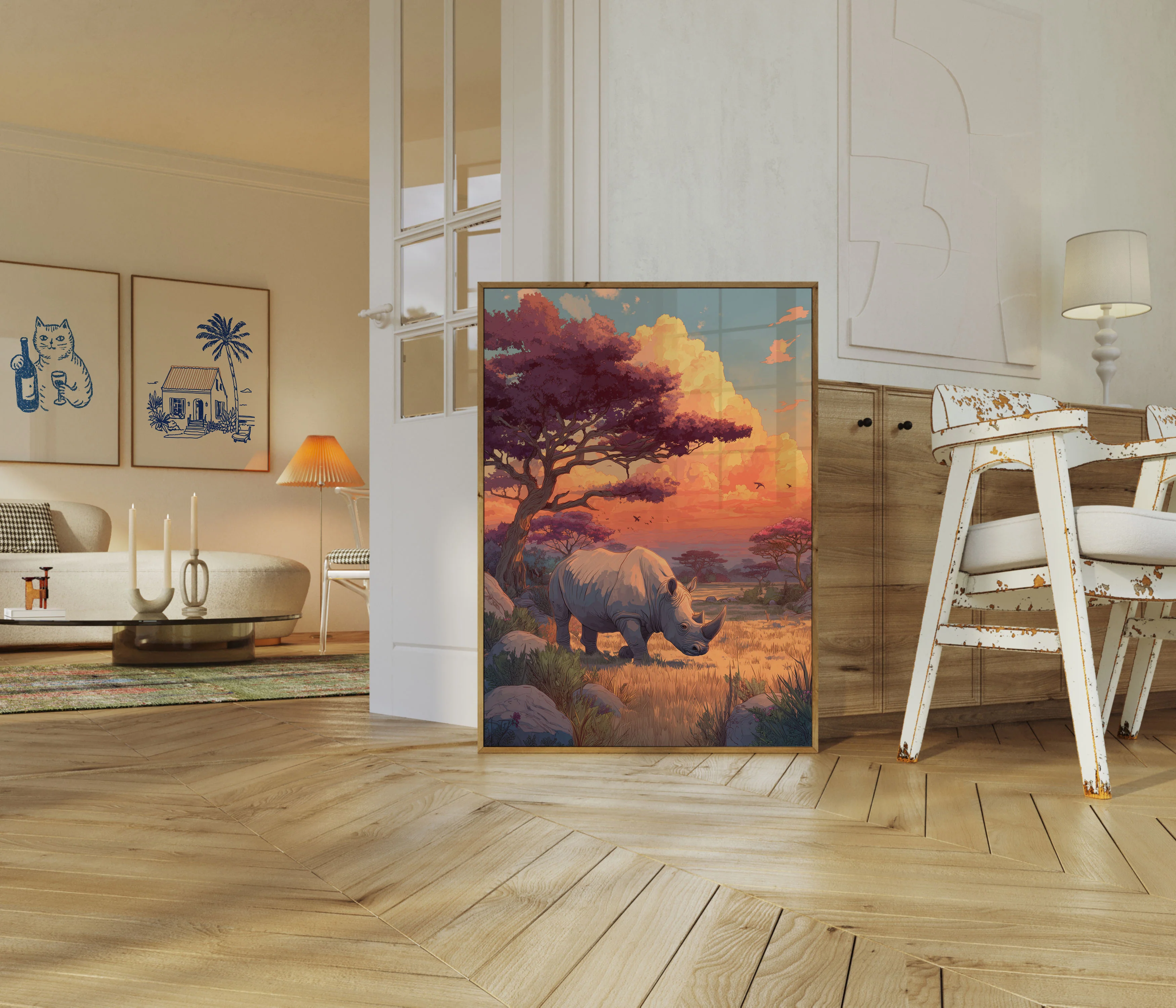 African Savanna Sunset Rhino Poster - Image 5