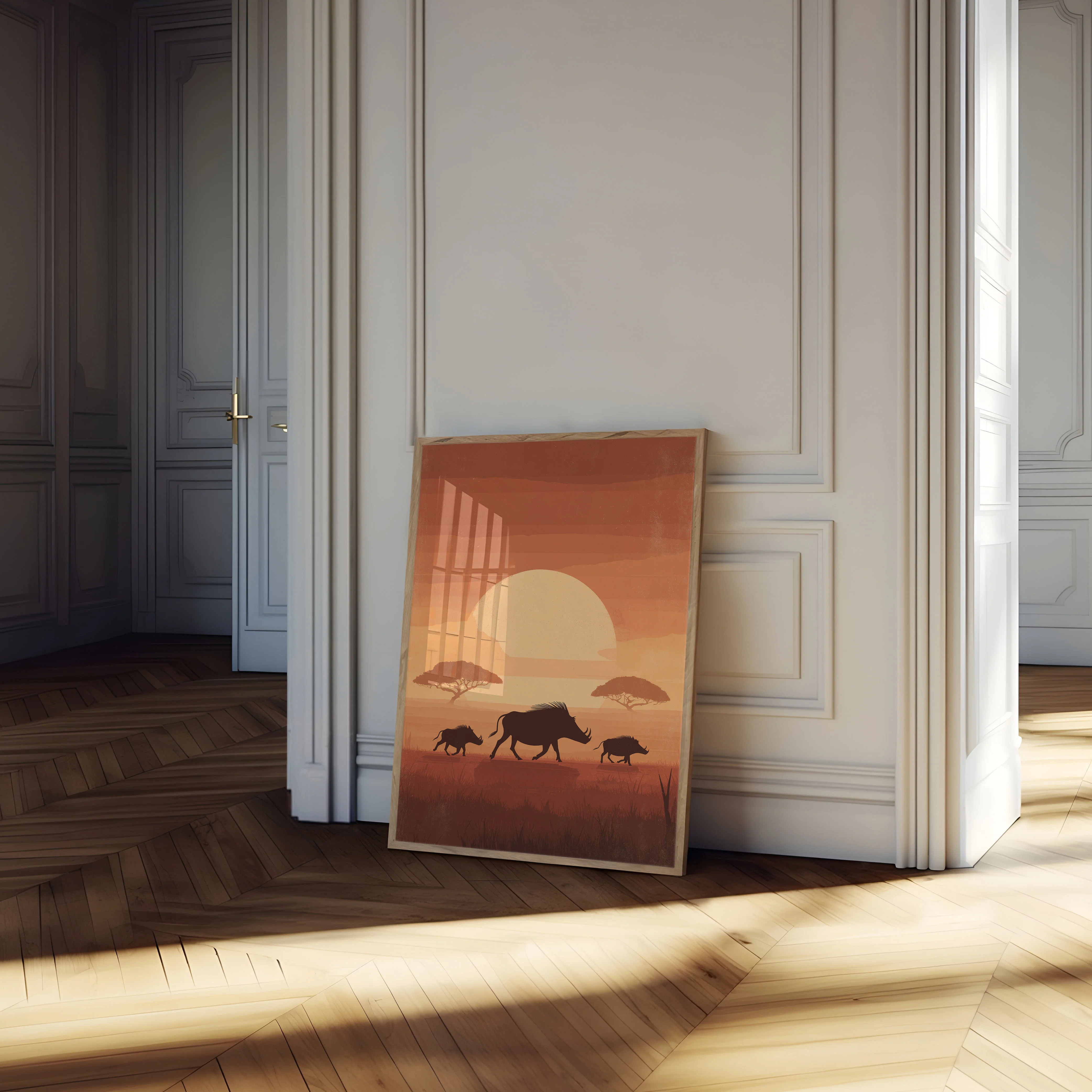African Warthog Family Sunset Poster - Image 4