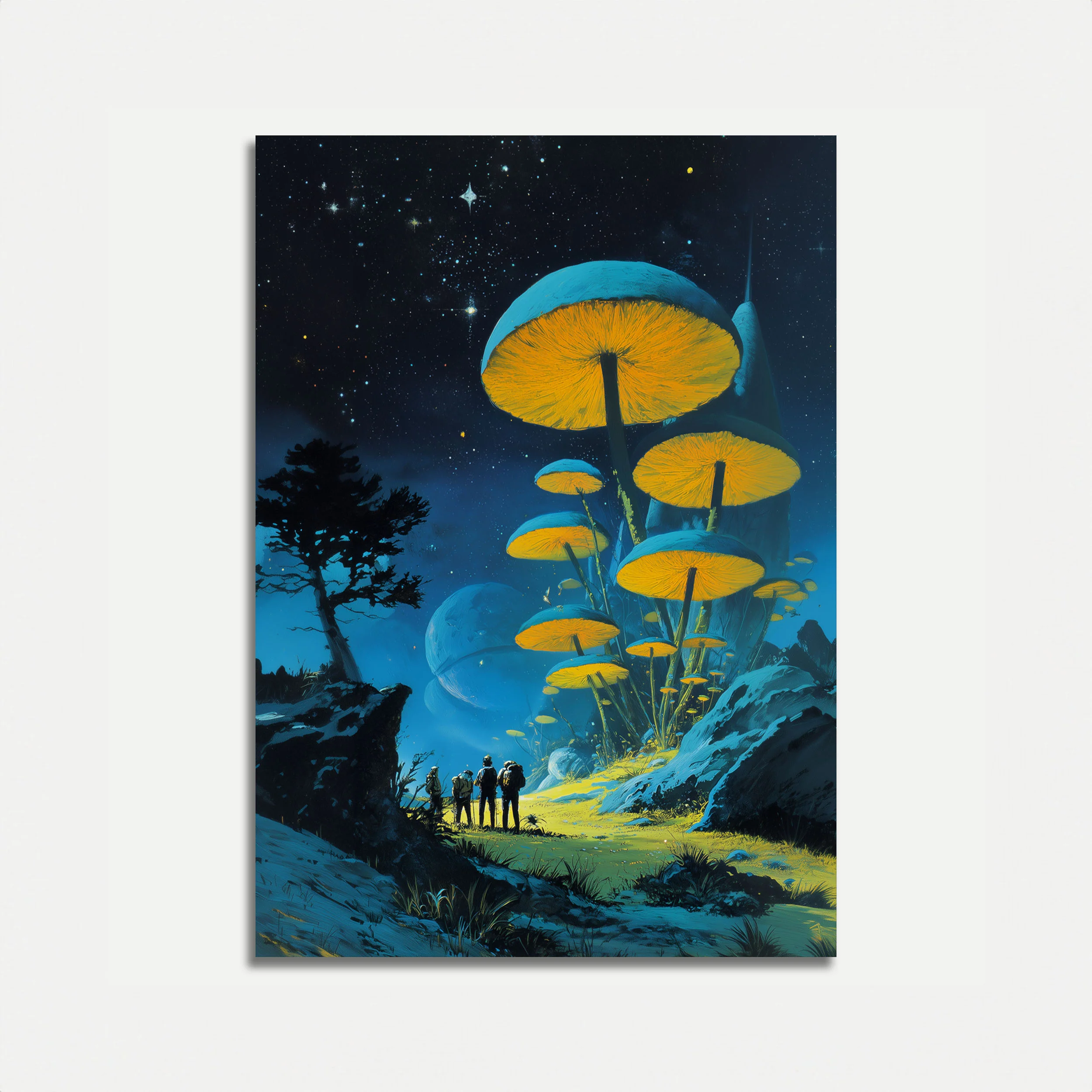 Alien Mushroom Forest Night Poster