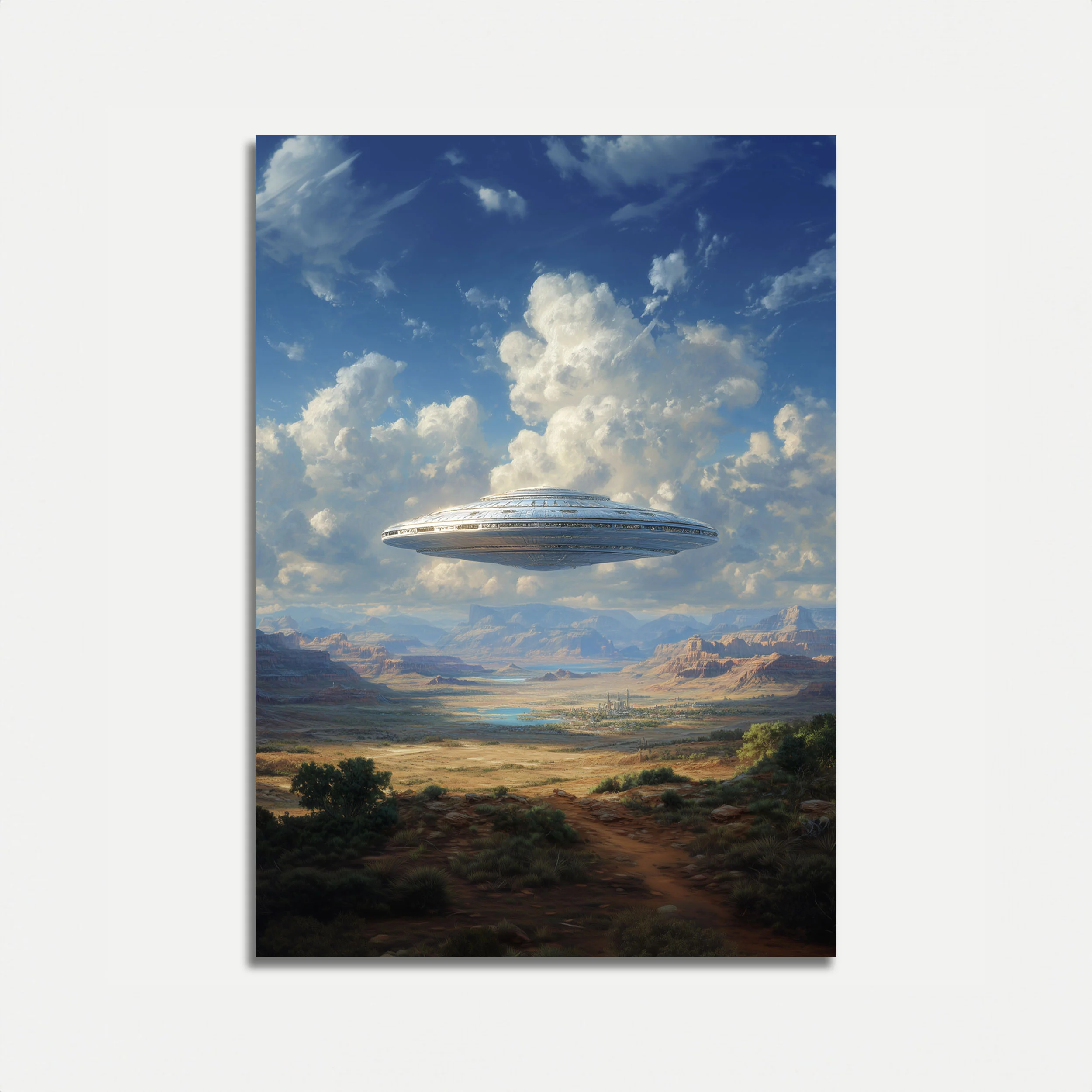 Alien Spacecraft Desert Landscape Poster