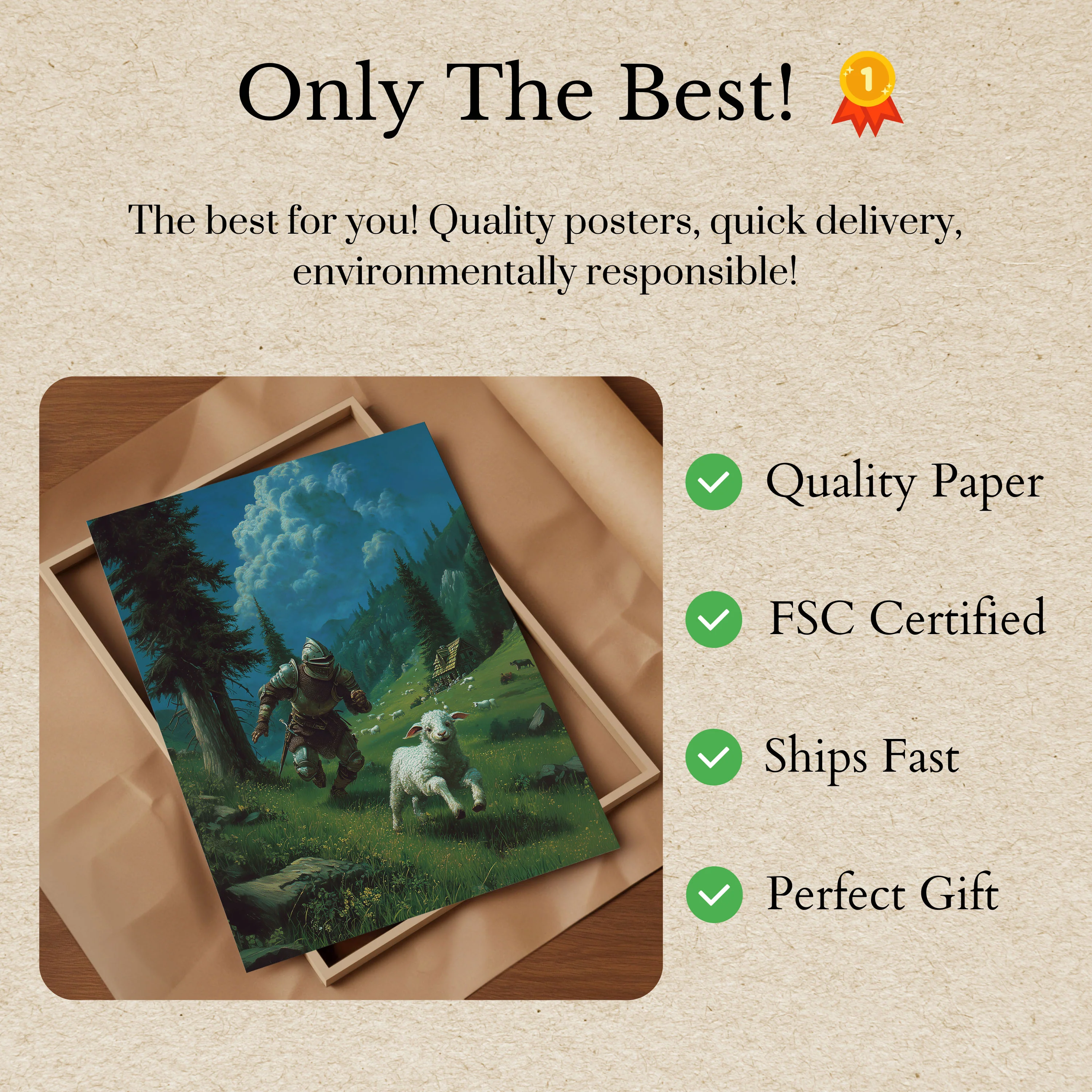 Armored Knight and Playful Lamb Poster - Image 3