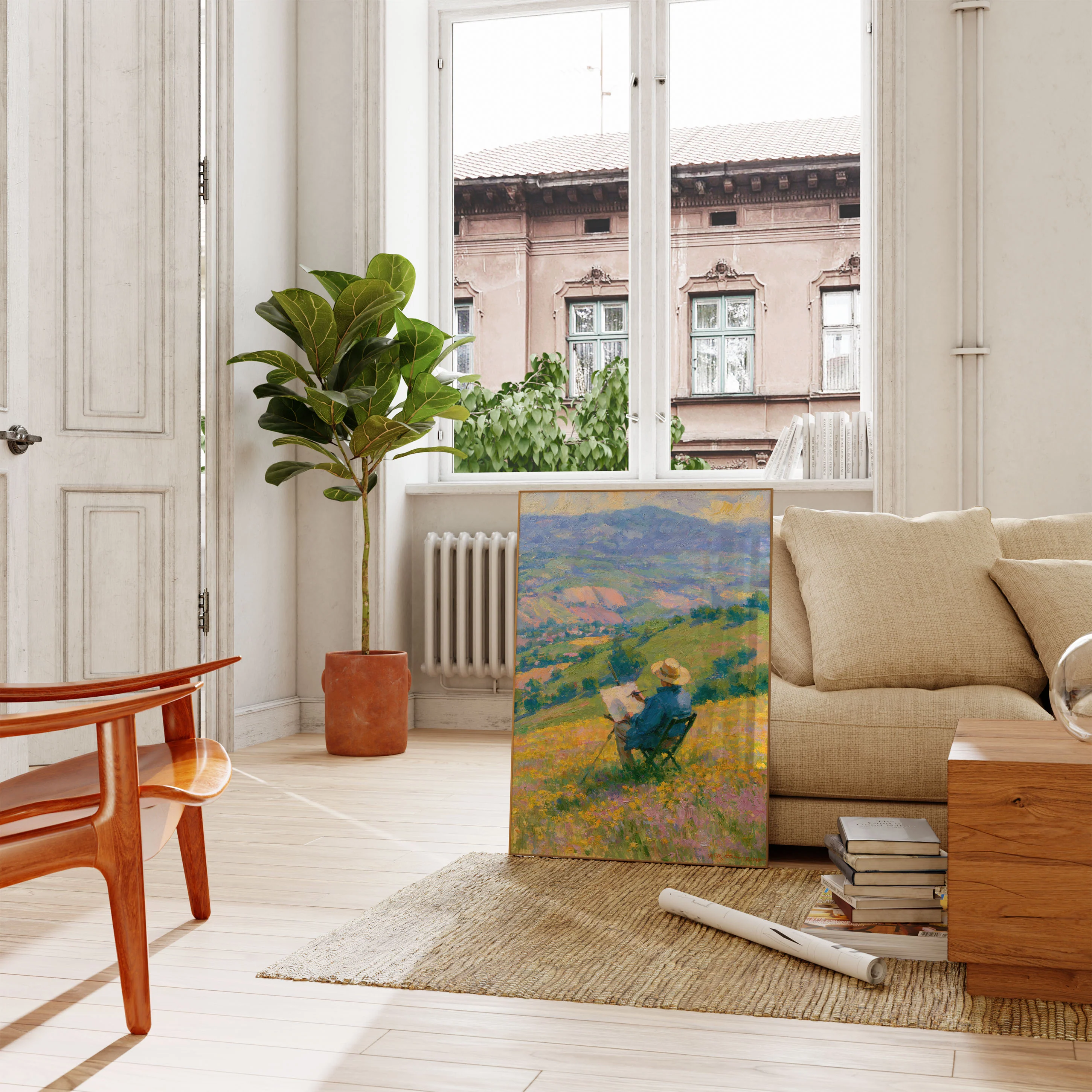 Artist Painting Hillside Landscape Poster - Image 2
