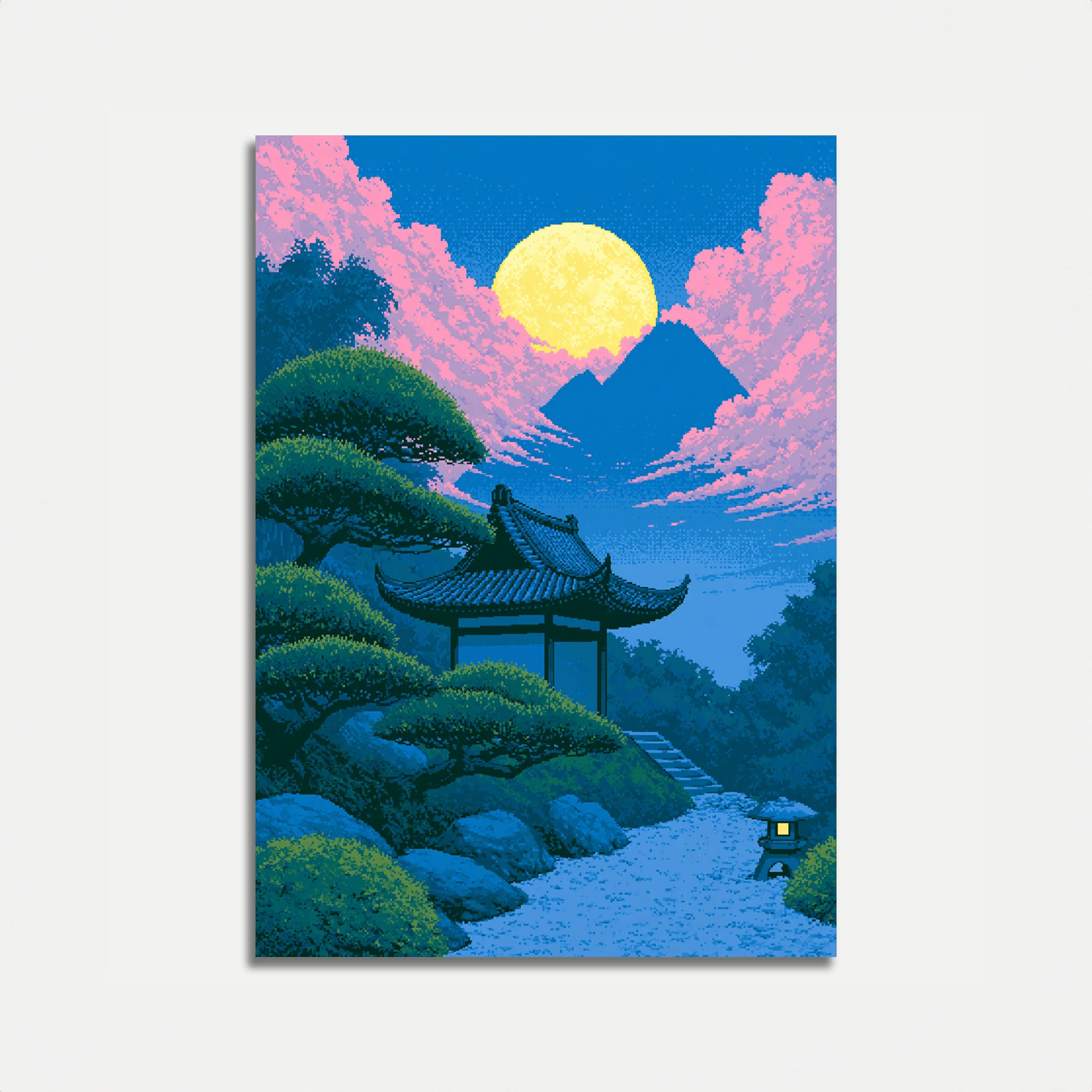 Asian Garden Moonlight Poster