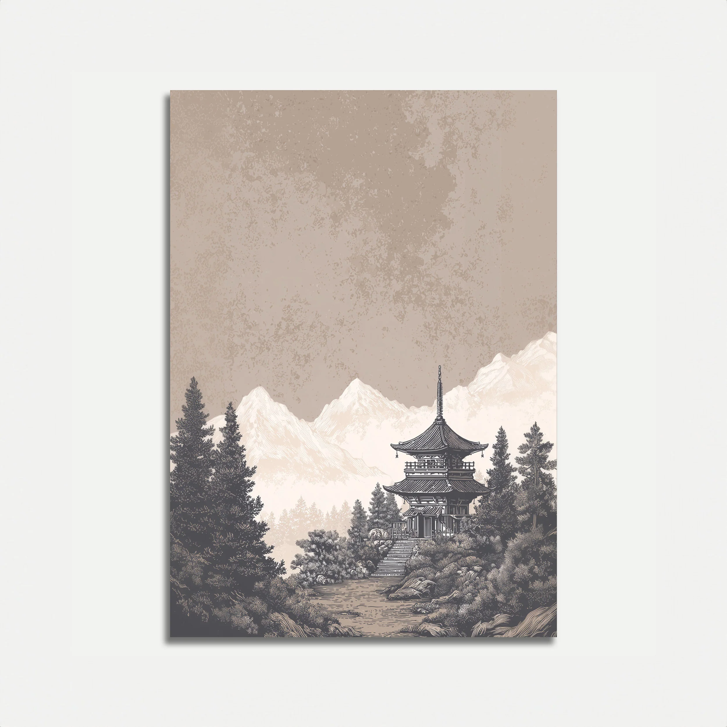 Asian Pagoda Mountain Landscape Poster