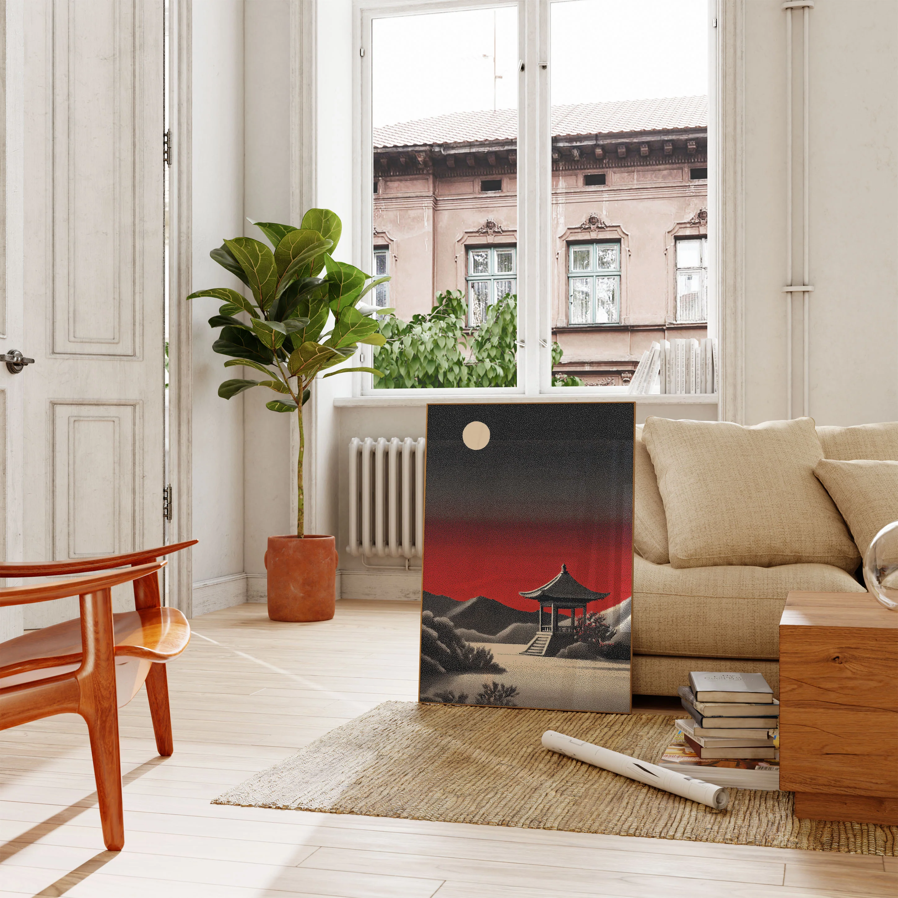 Asian Pagoda Under Moonlight Poster - Image 2