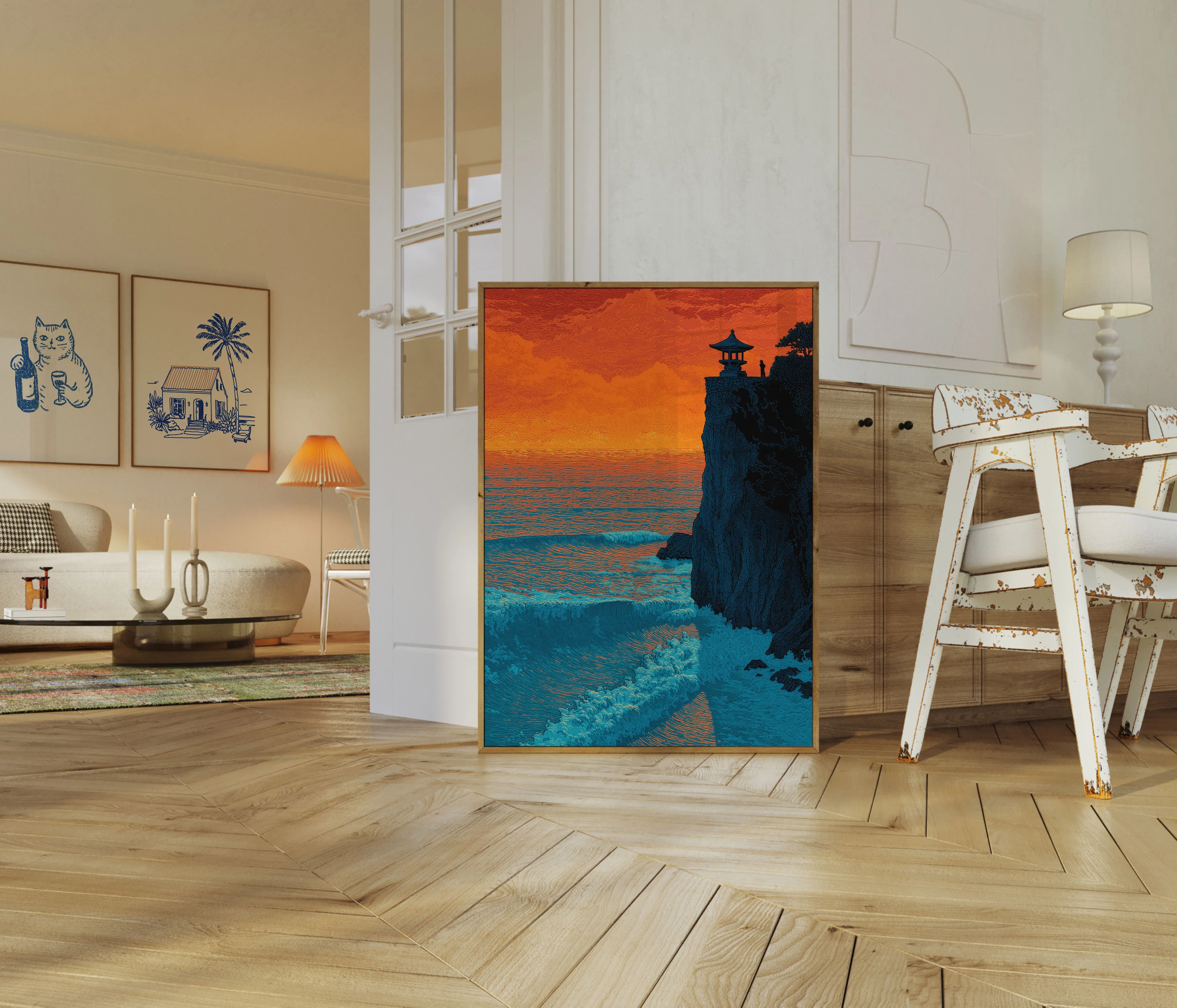 Asian Sunset Cliff Pagoda Poster - Image 5