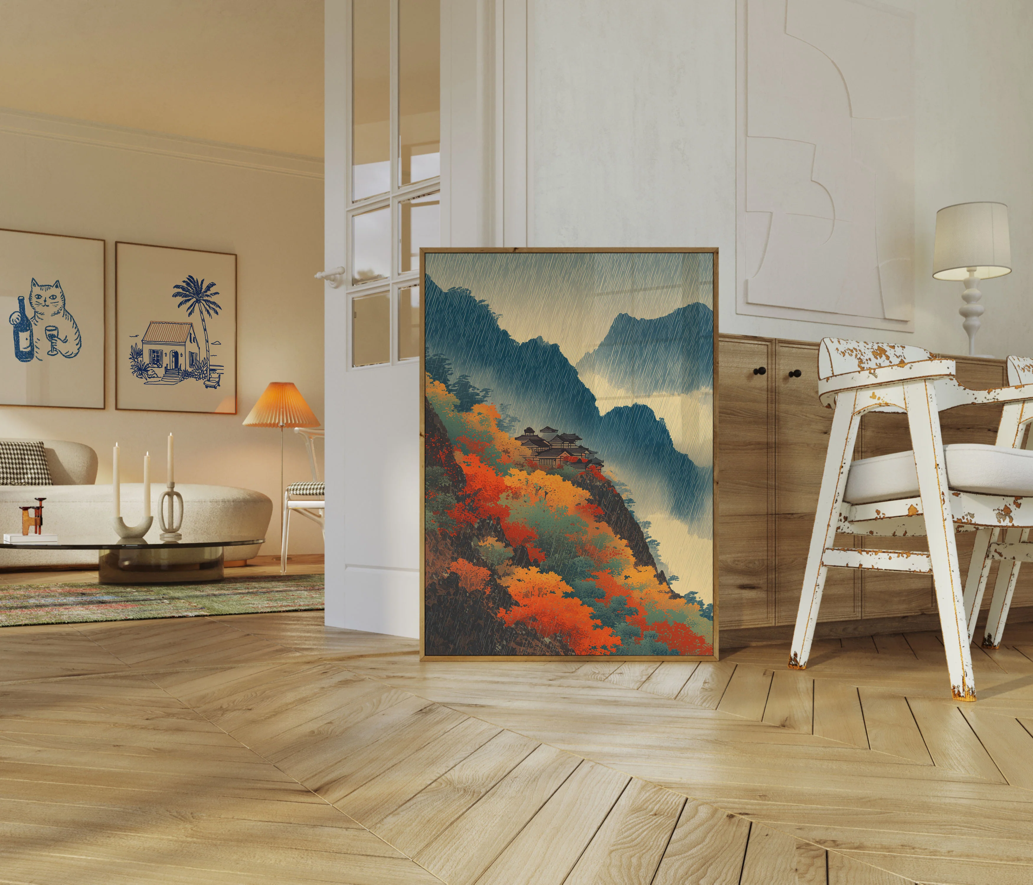 Asian Temple Mountain Rain Poster - Image 5