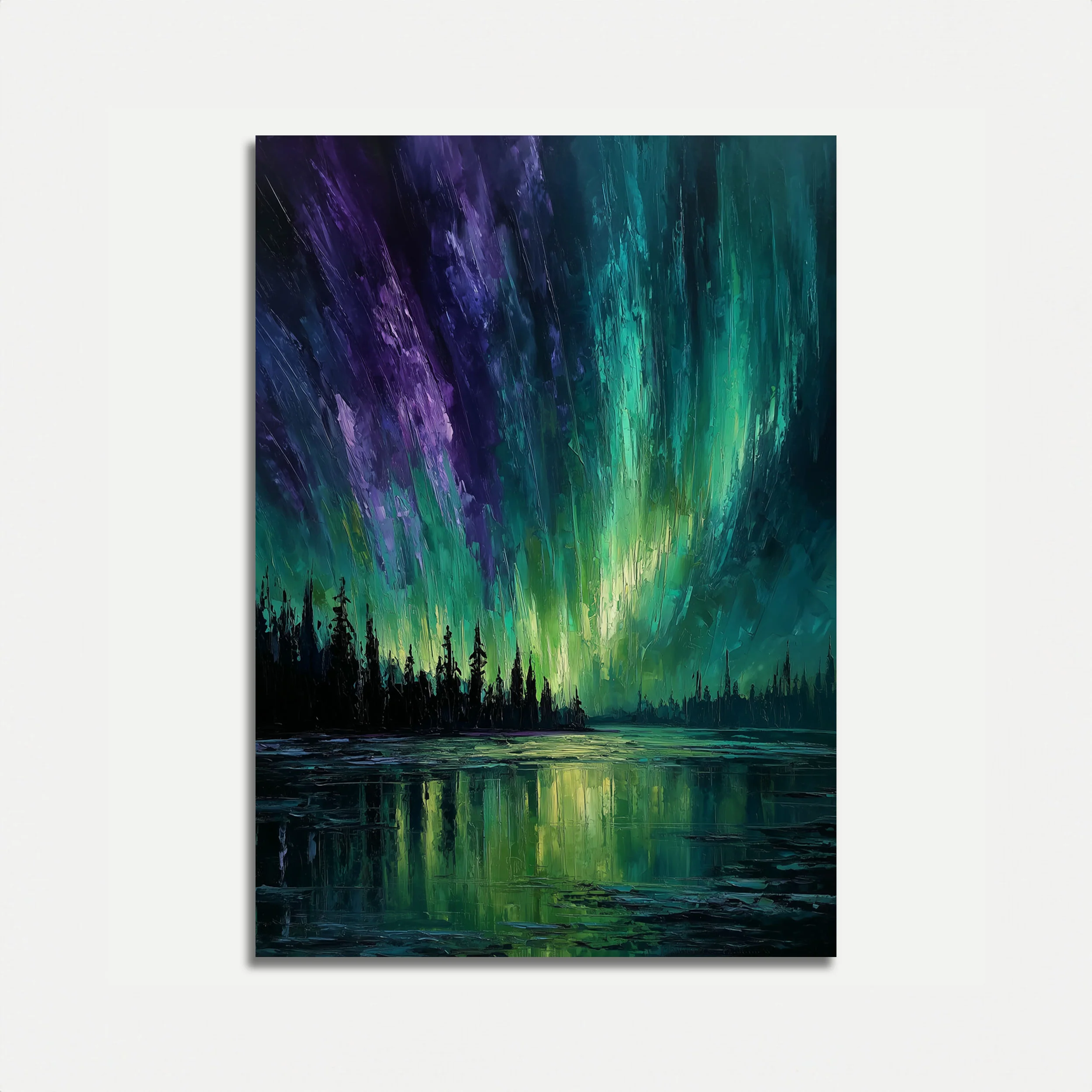 Aurora Borealis Forest Reflection Poster