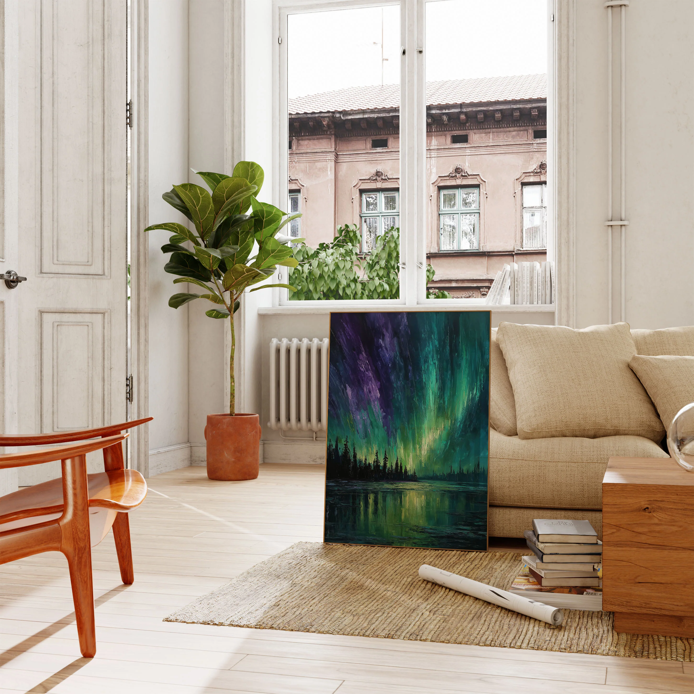 Aurora Borealis Forest Reflection Poster - Image 2