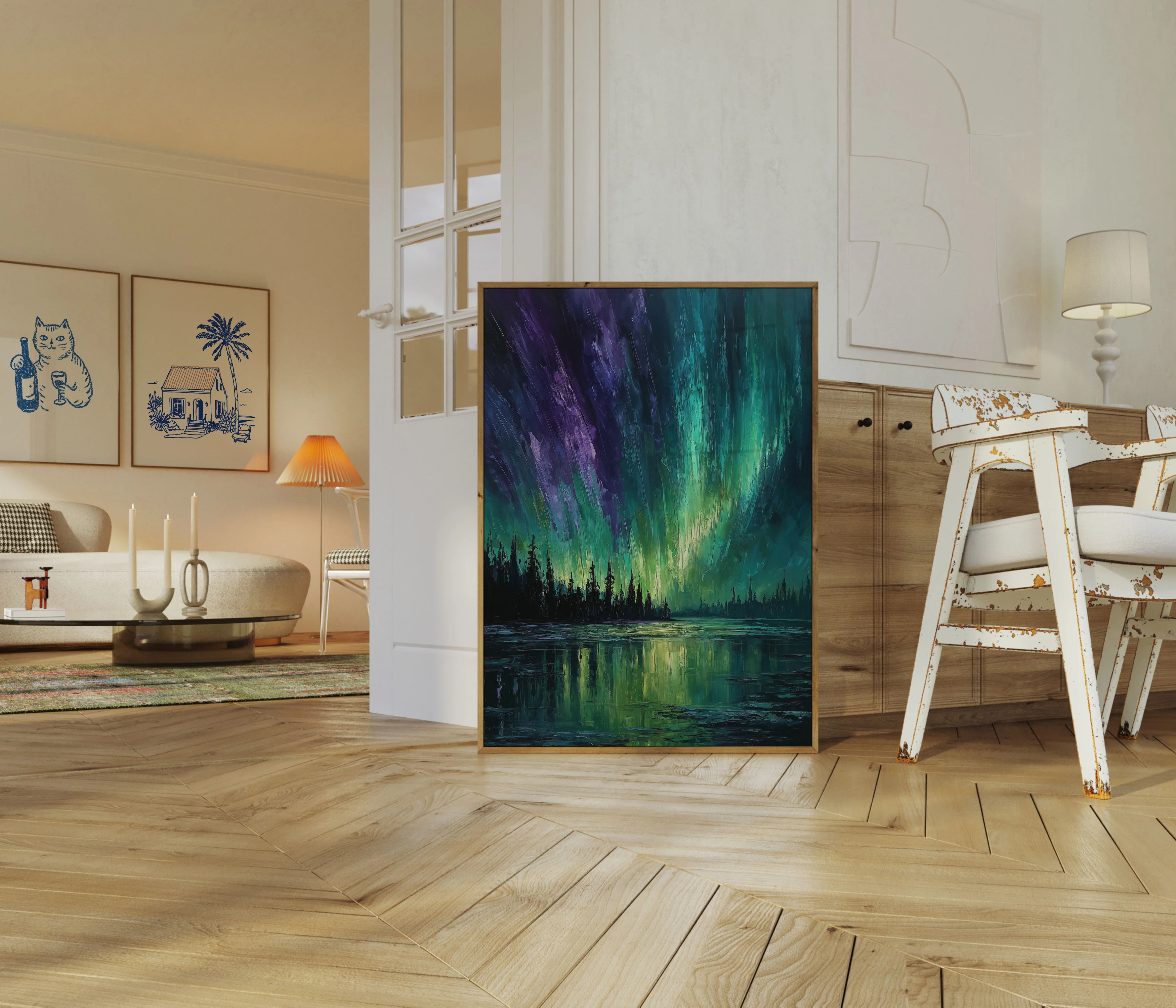 Aurora Borealis Forest Reflection Poster - Image 5