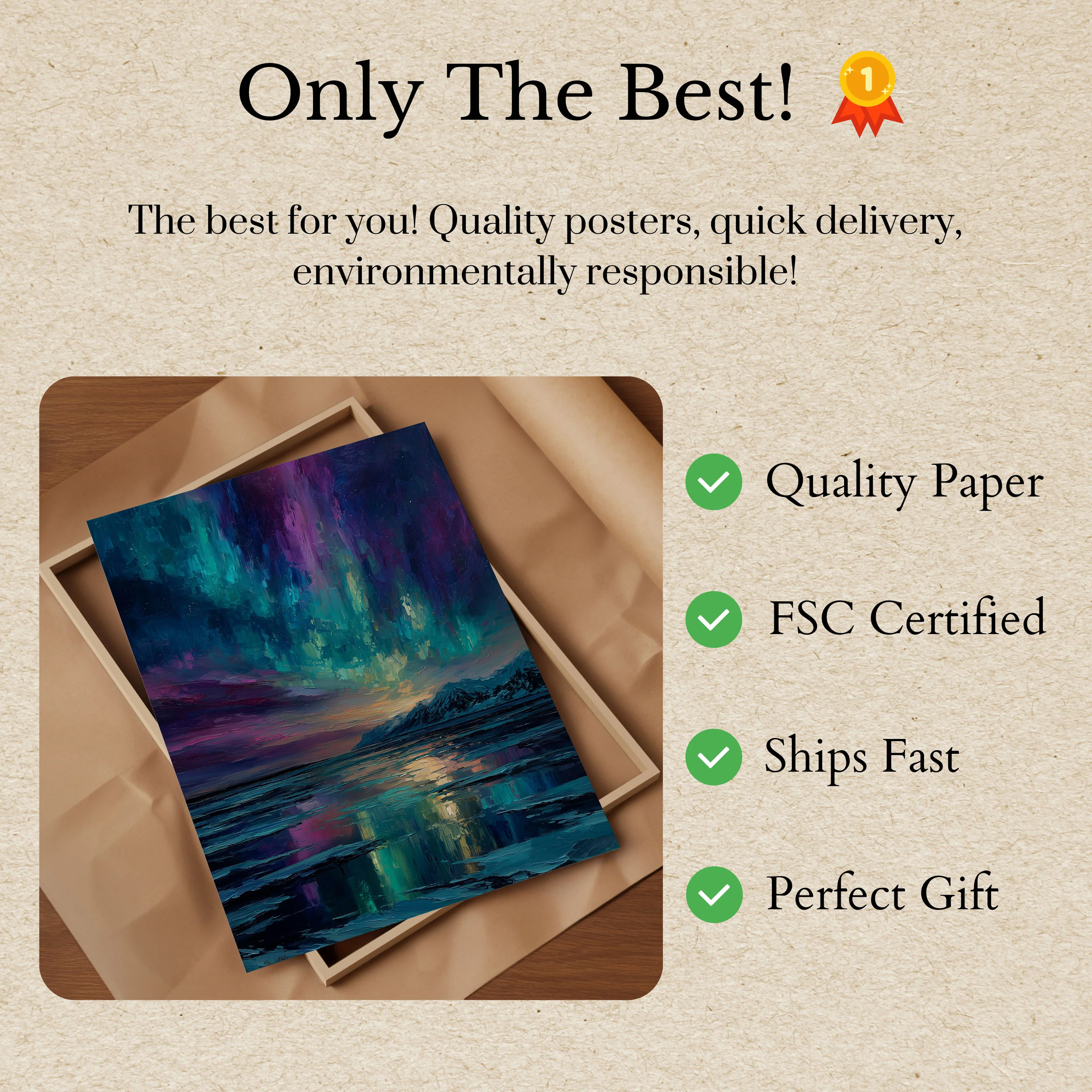 Aurora Borealis Mountain Landscape Poster - Image 3