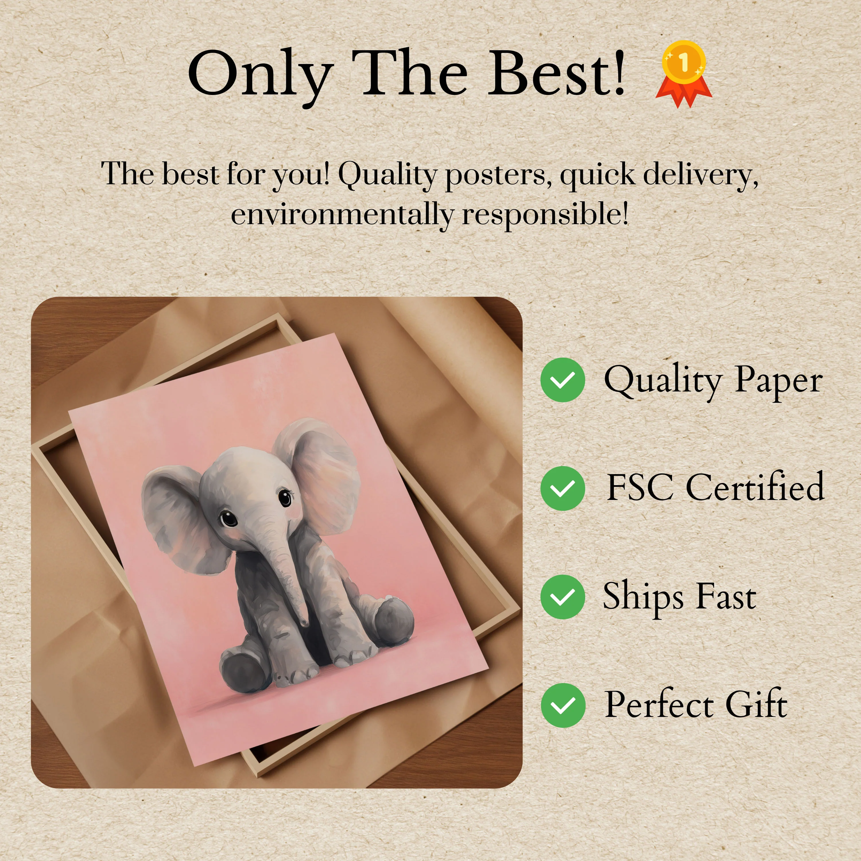 Baby Elephant Blush Pink Poster - Image 3