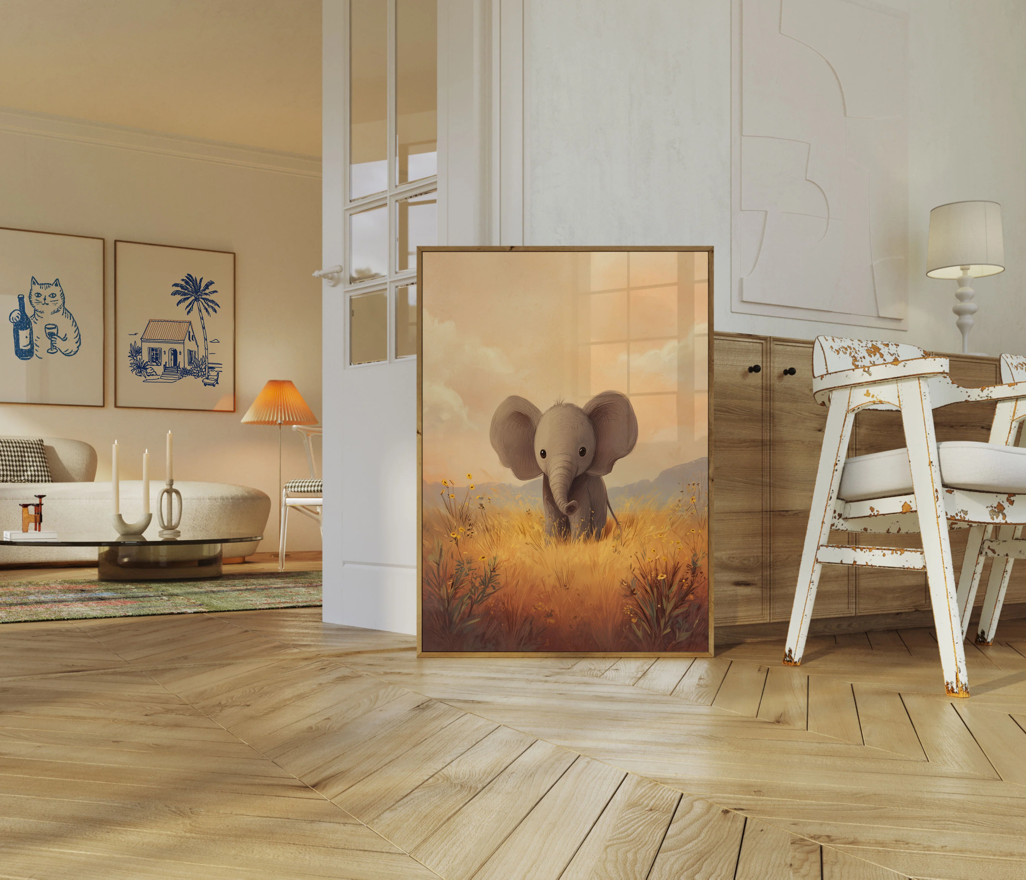 Baby Elephant Golden Fields Poster - Image 5