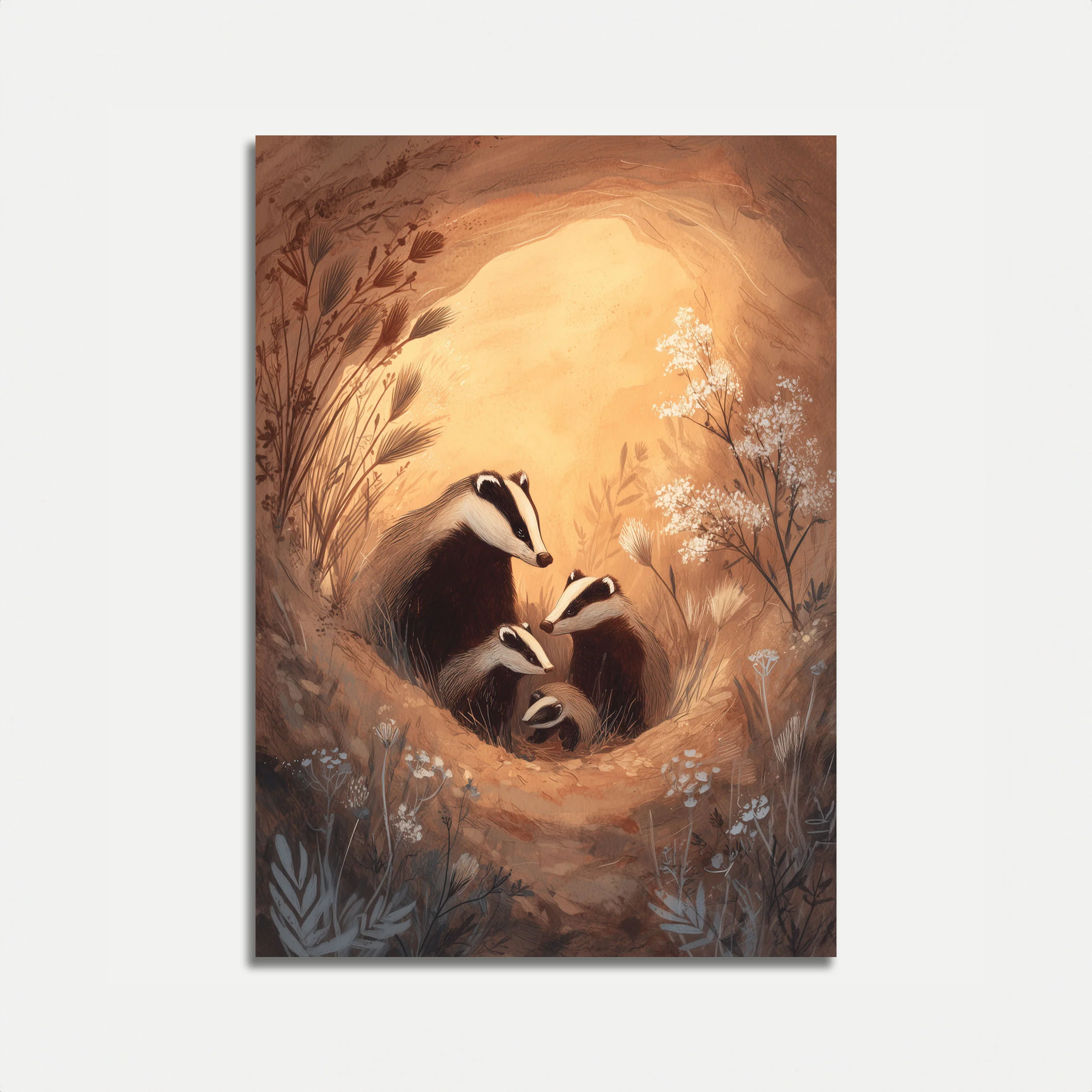 Badger Family Burrow Poster