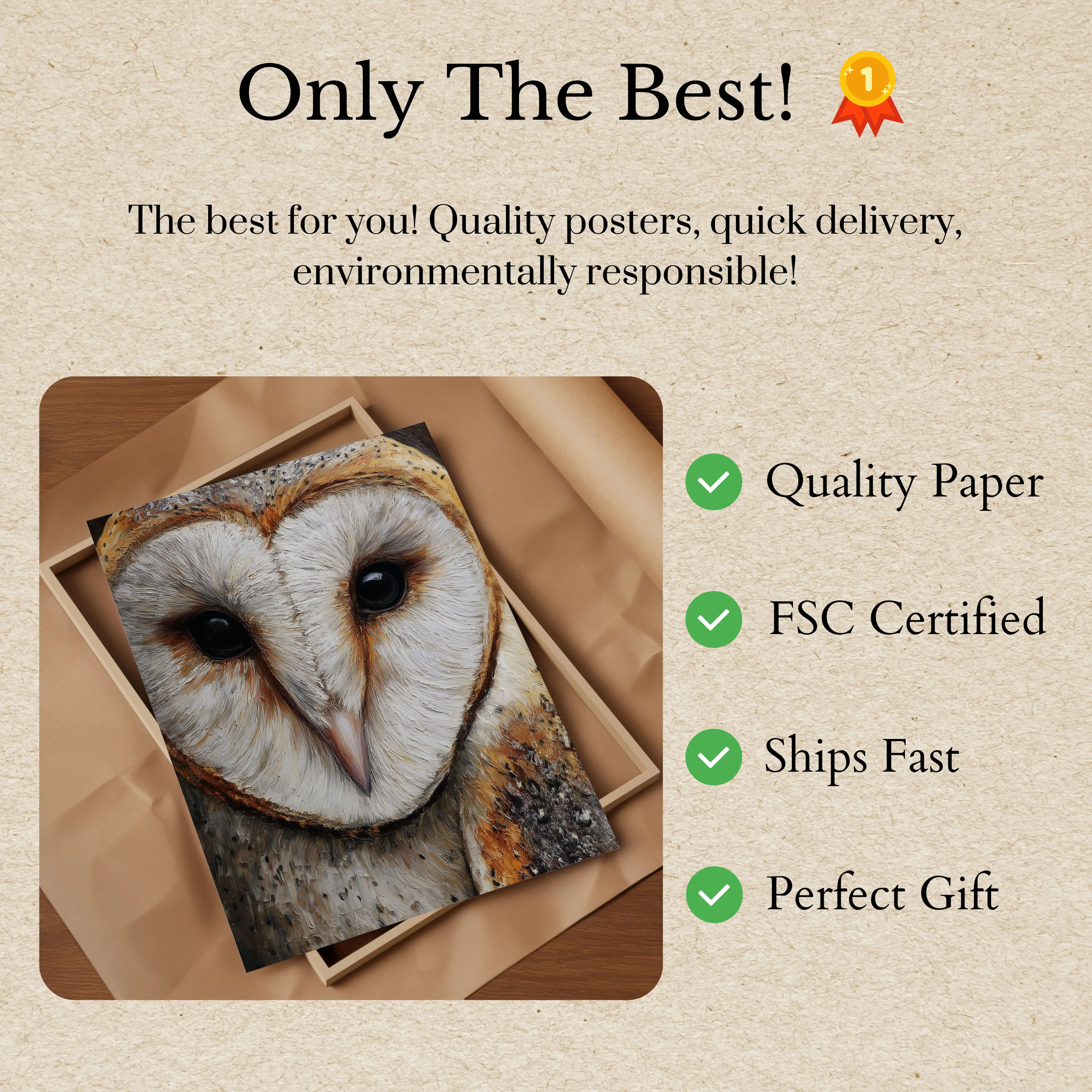 Barn Owl Portrait Close-up Poster - Image 3