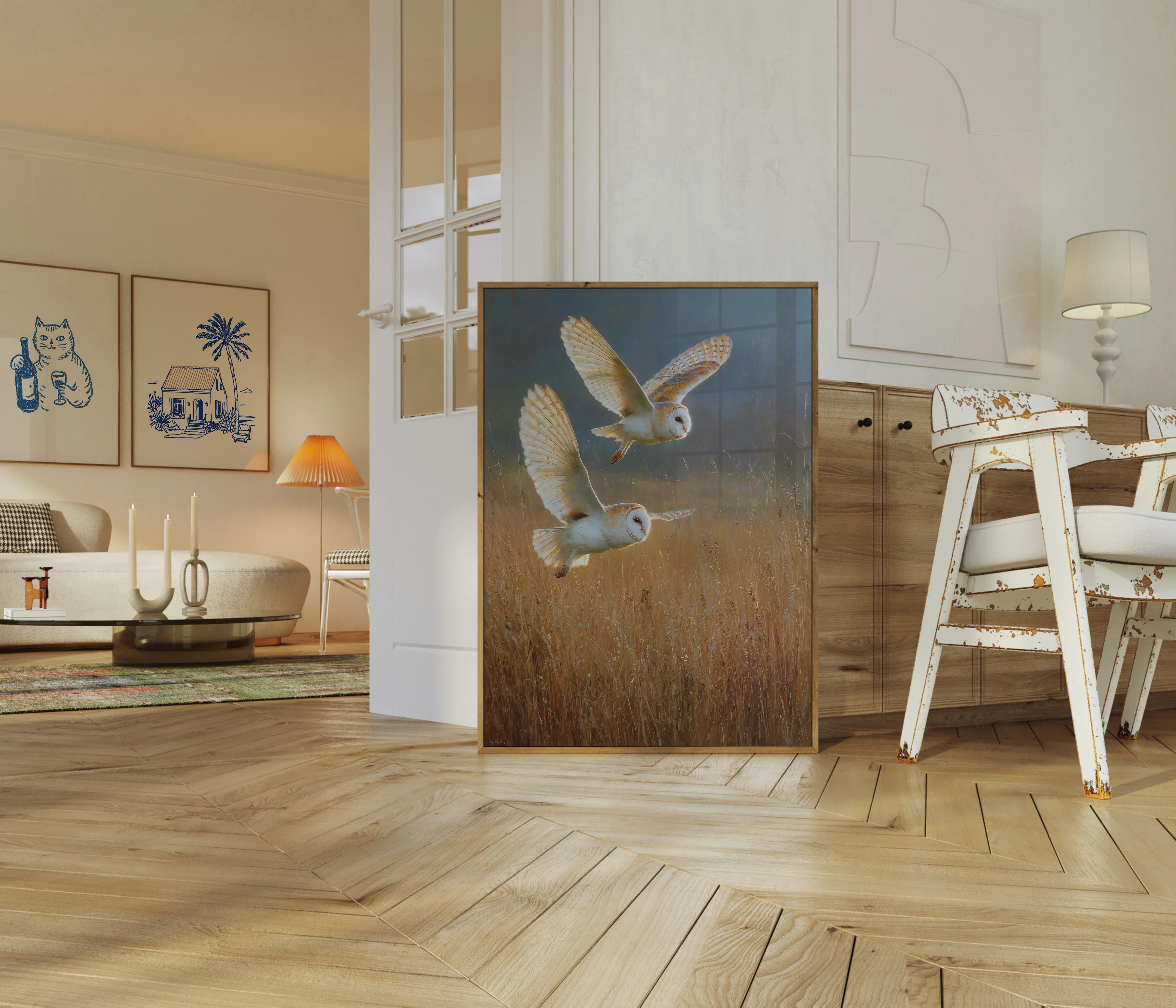 Barn Owls Hunting at Dusk Poster - Image 5