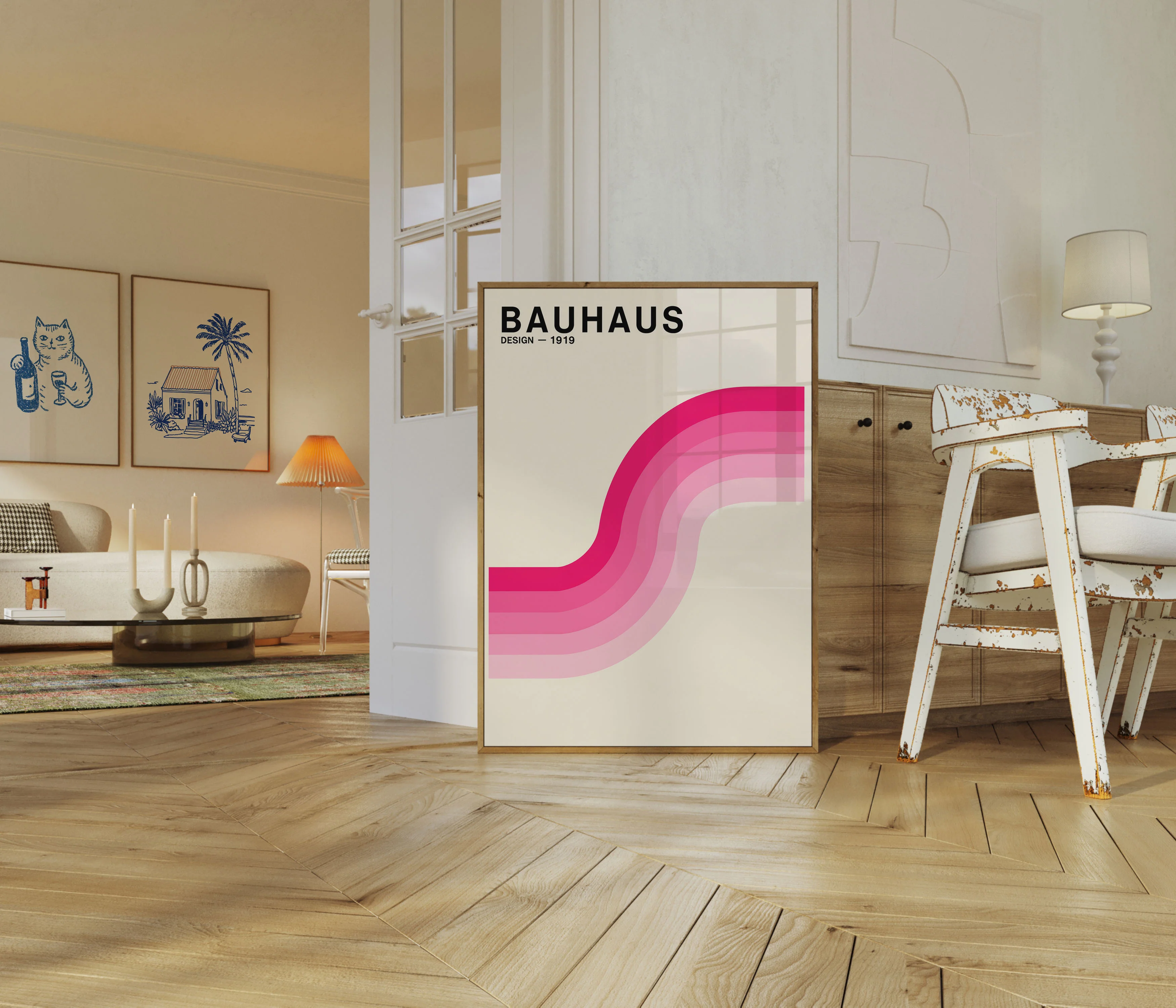 Bauhaus Pink Wave Design Poster - Image 5