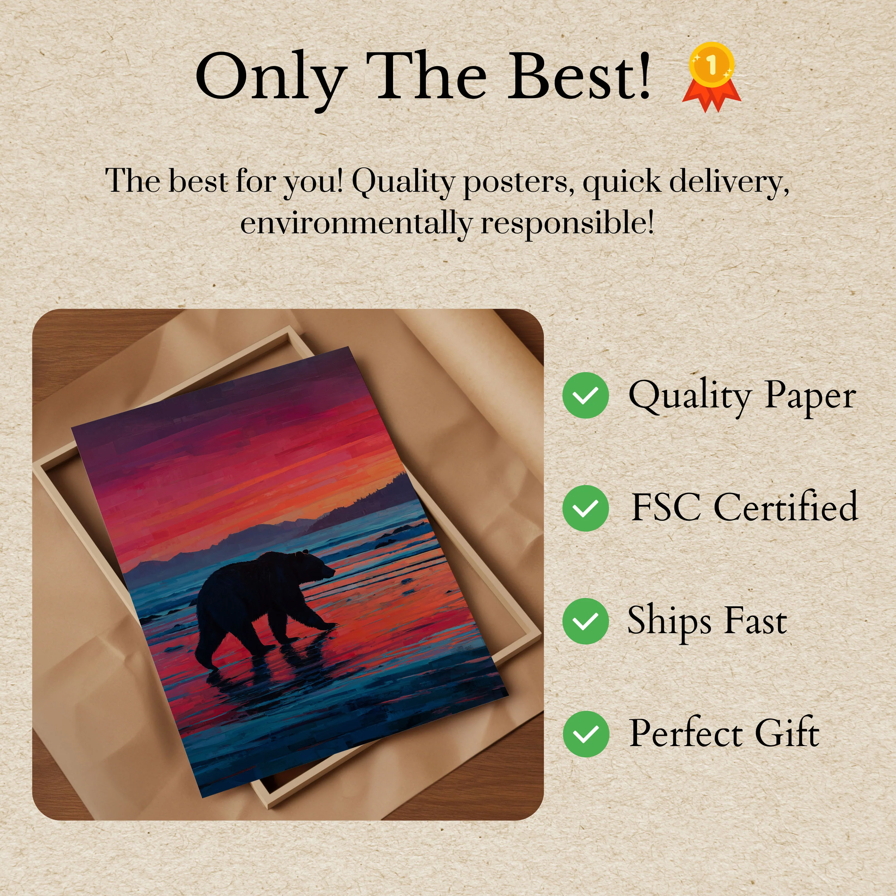 Bear at Sunset Beach Poster - Image 3
