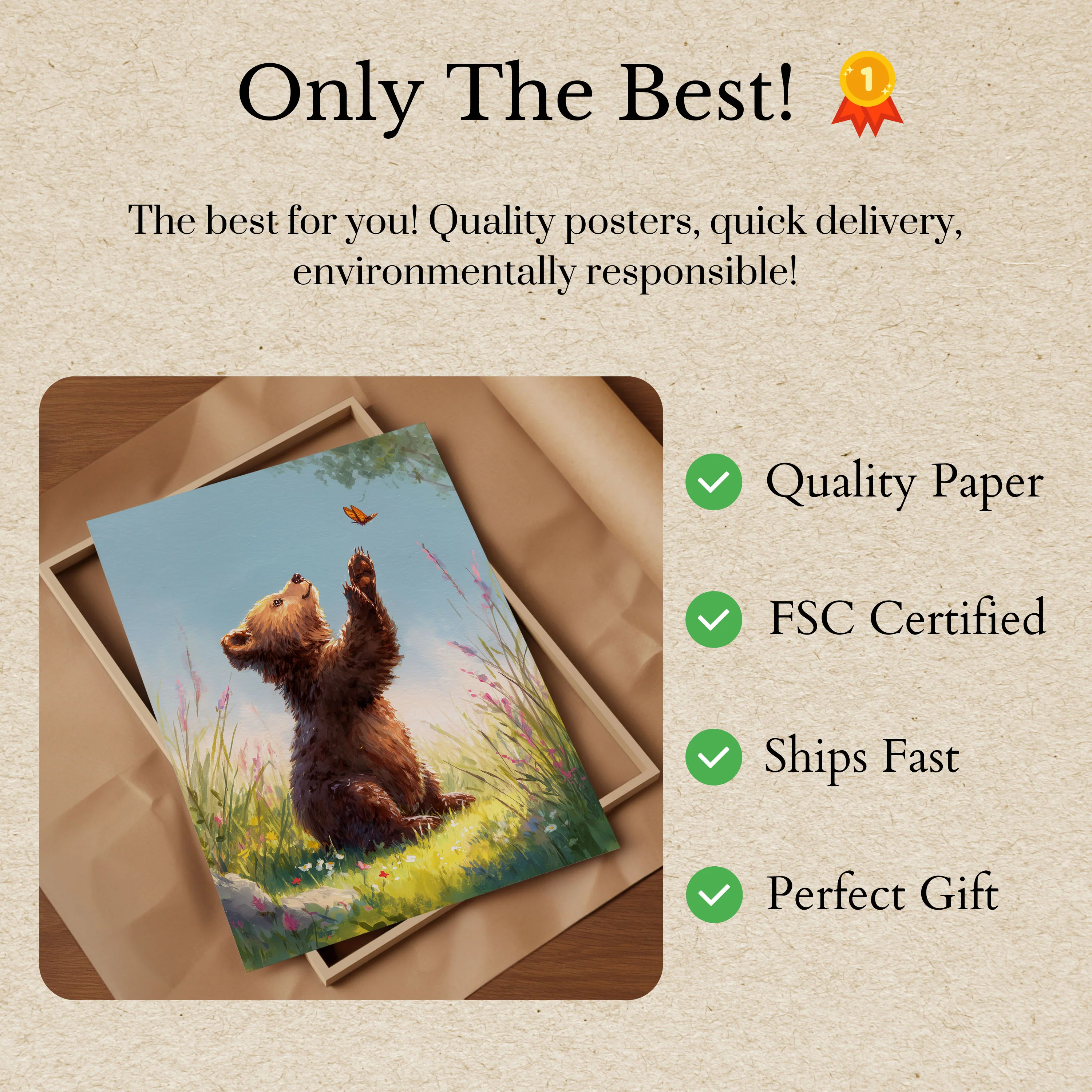 Bear Chasing Butterfly Poster - Image 3