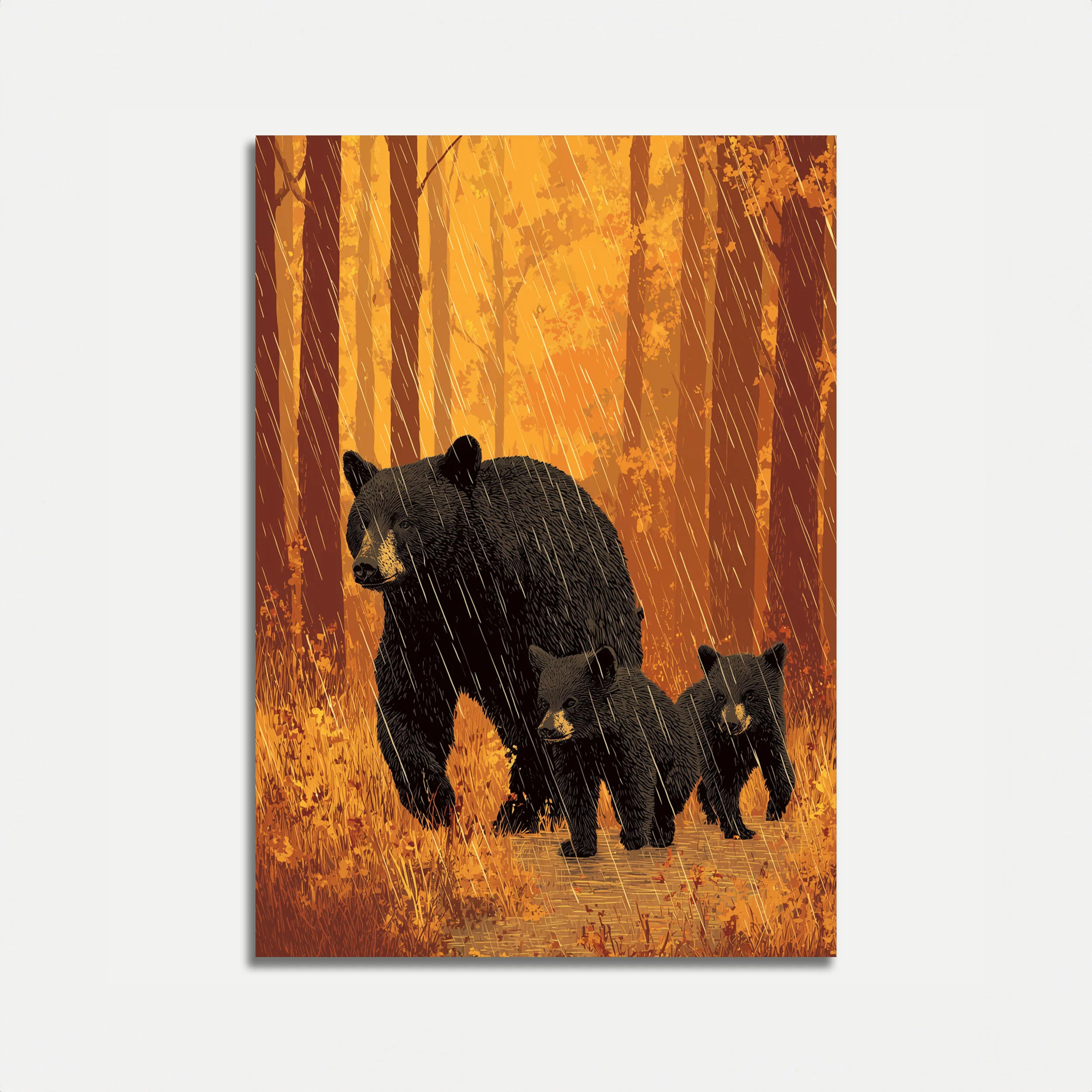 Bear Family in Autumn Forest Poster