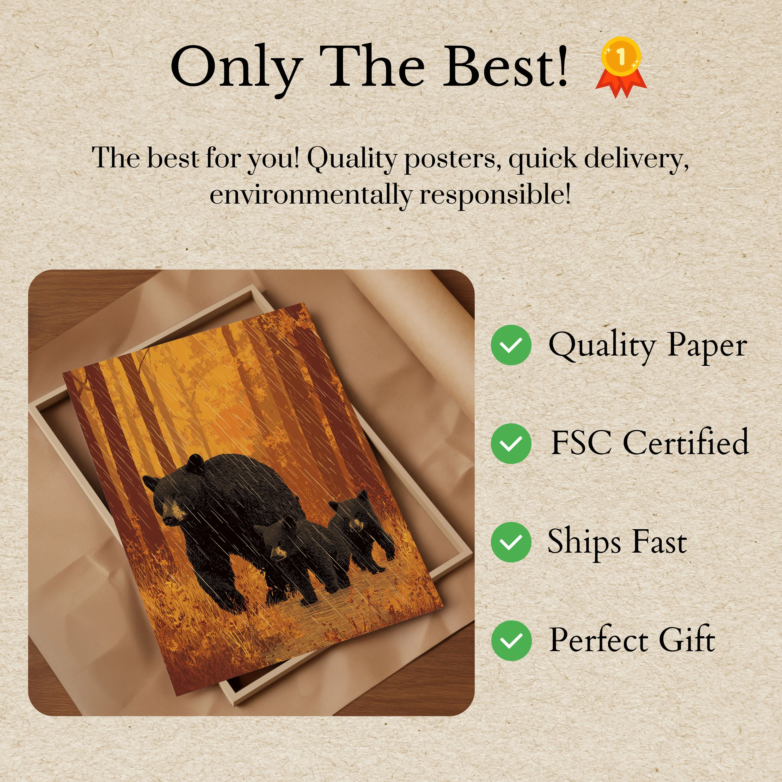 Bear Family in Autumn Forest Poster - Image 3