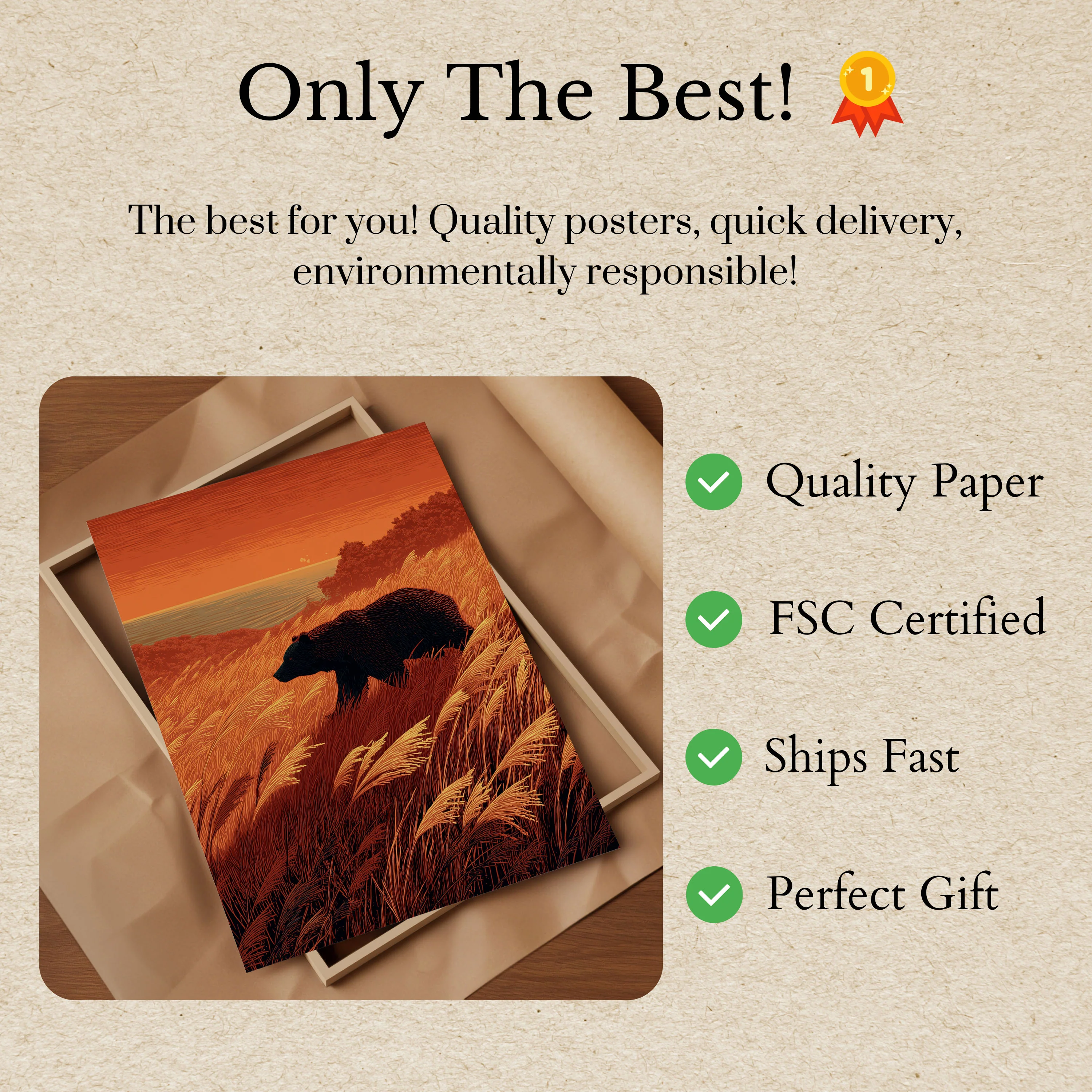 Bear in Golden Grassland Poster - Image 3
