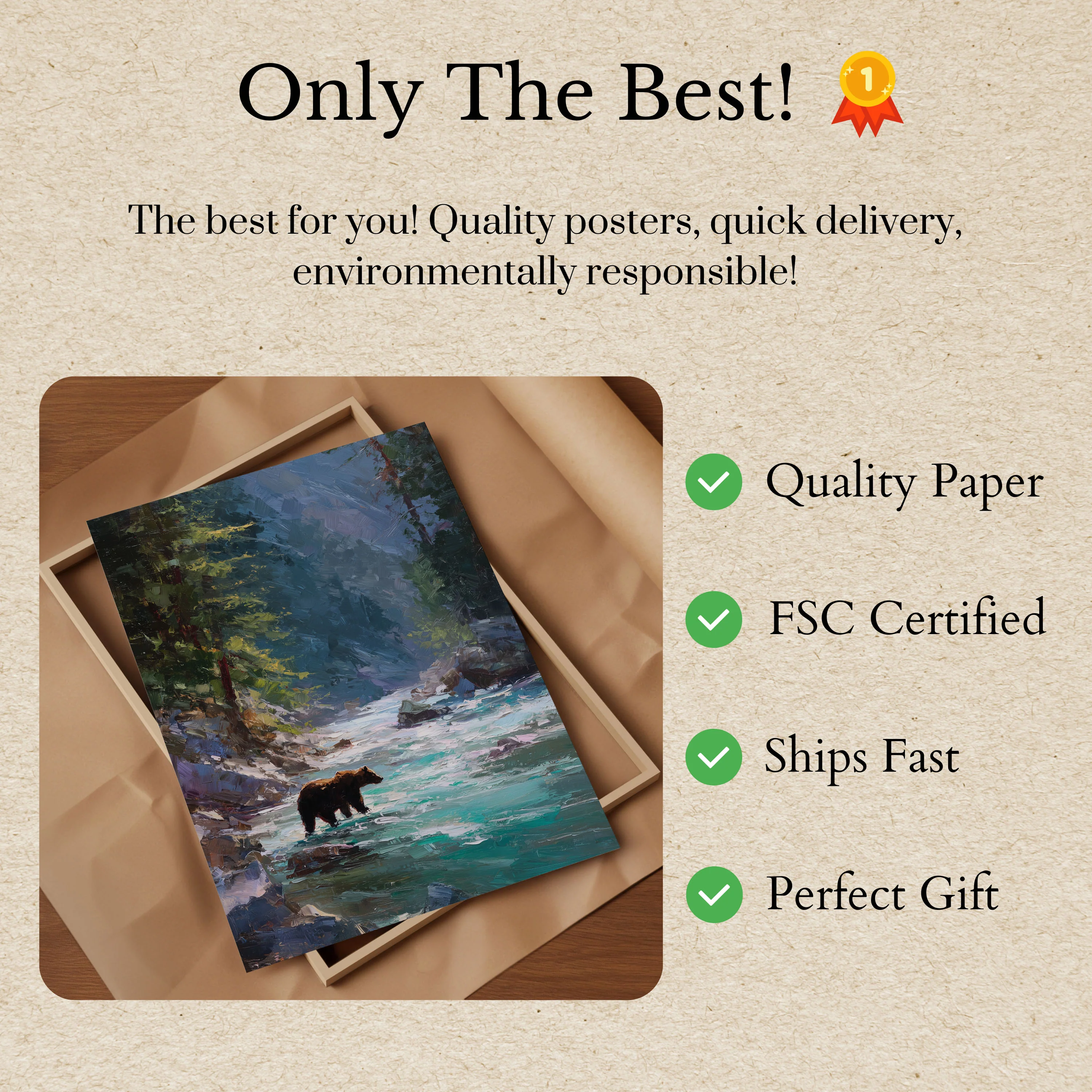 Bear in Mountain Stream Poster - Image 3