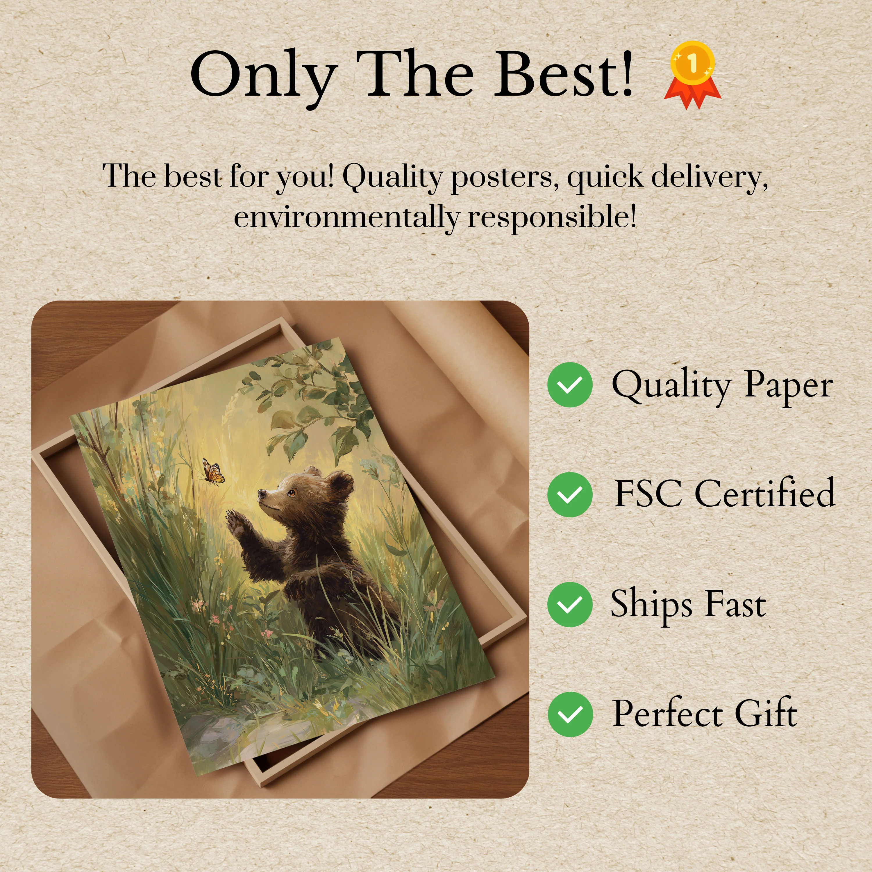 Bear Watching Butterfly Poster - Image 3