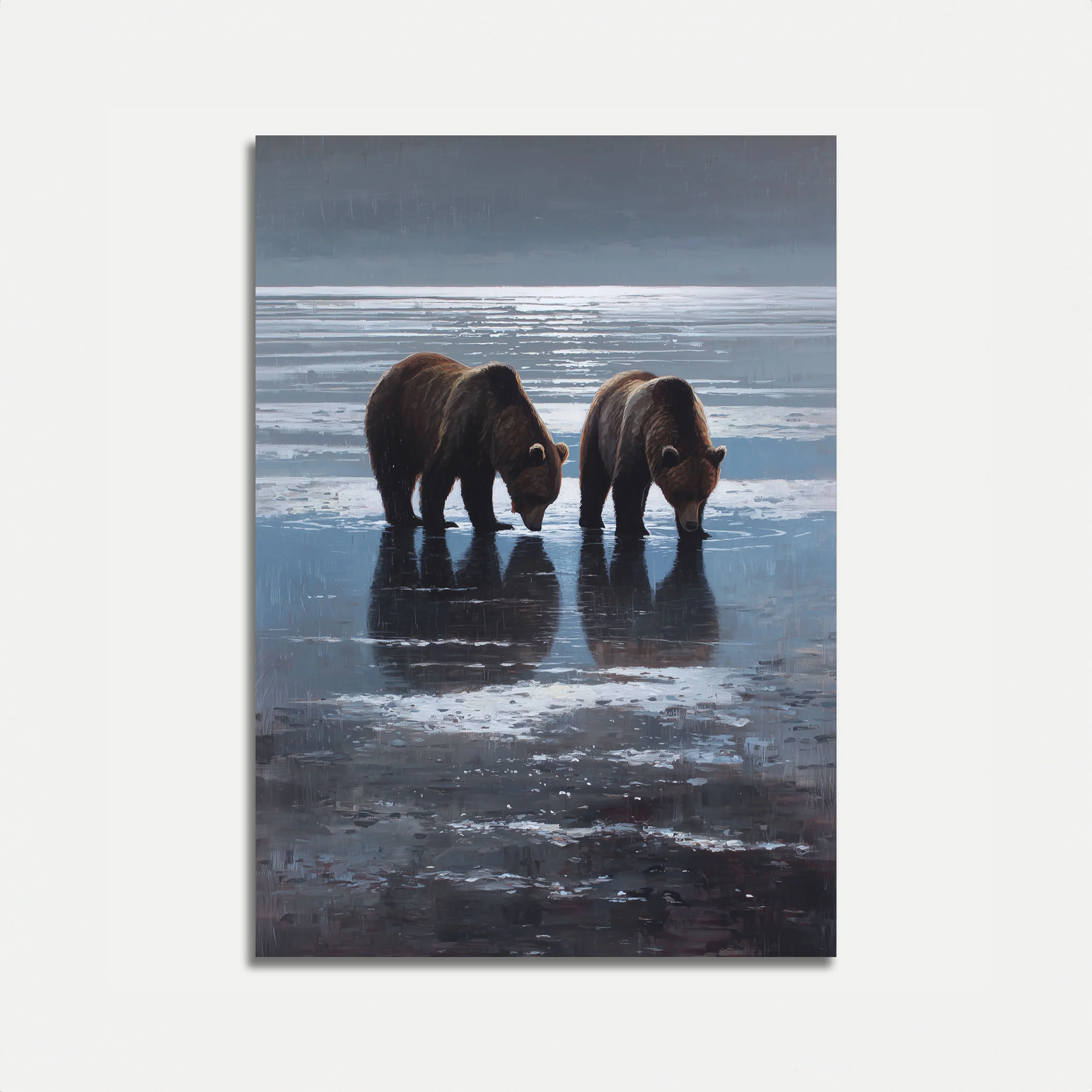 Bears Fishing in Shallow Waters Poster