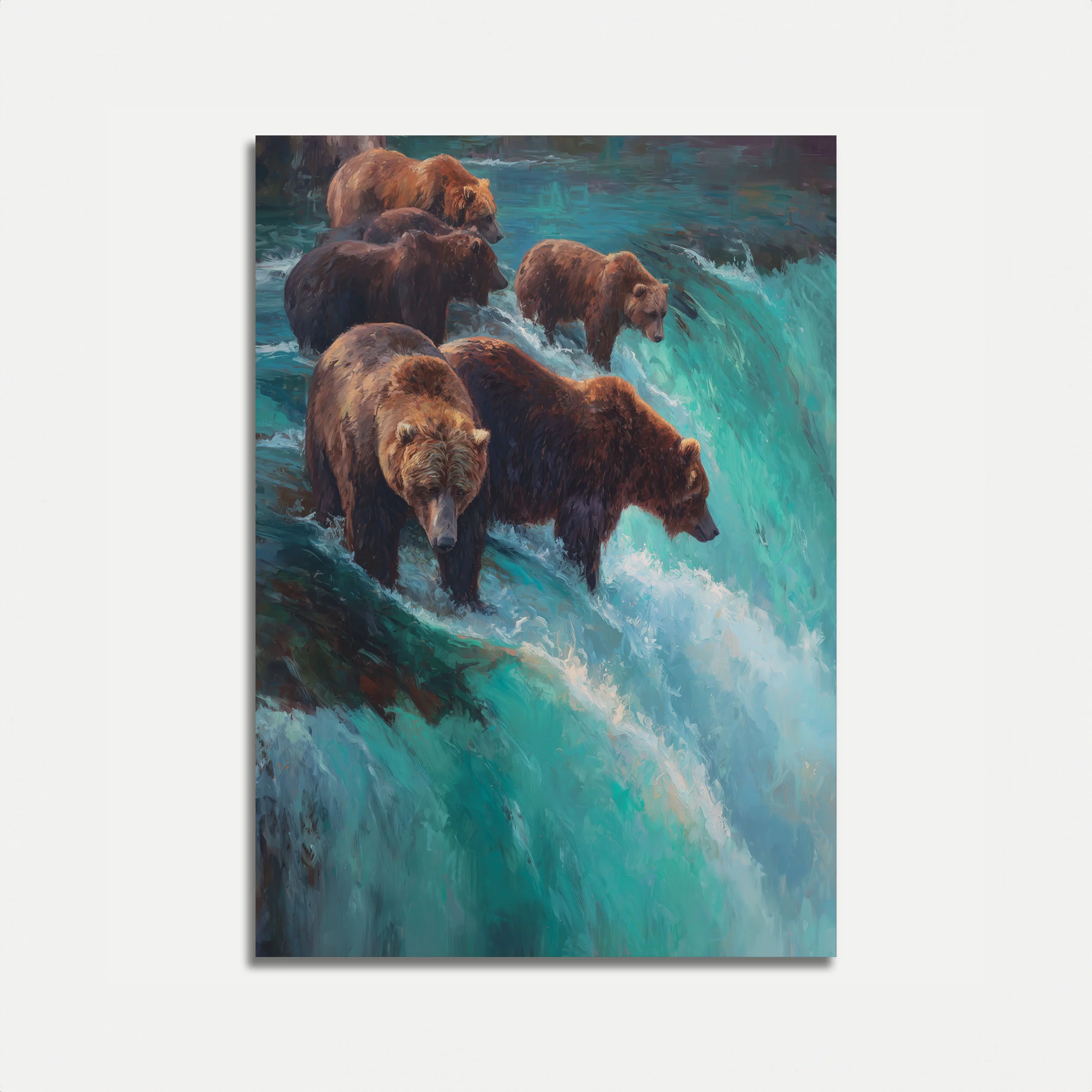 Bears Fishing in Turquoise Waters Poster