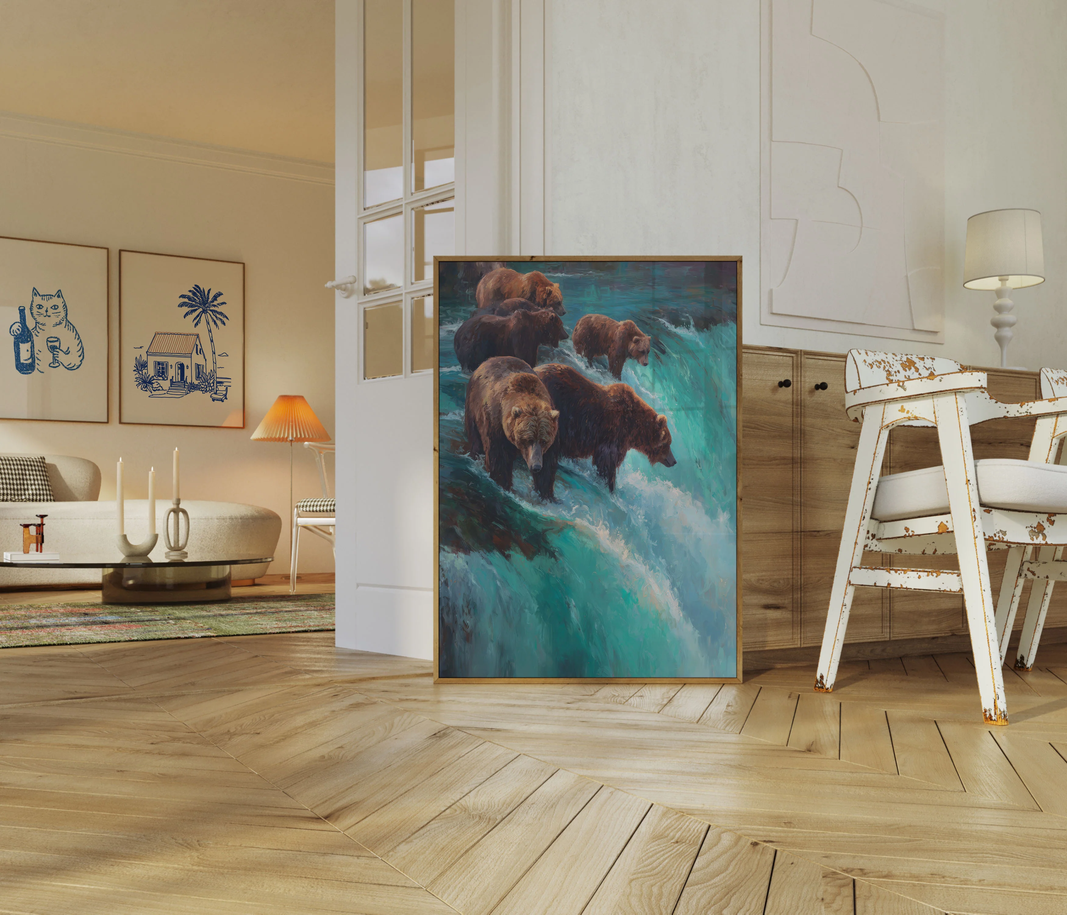 Bears Fishing in Turquoise Waters Poster - Image 5