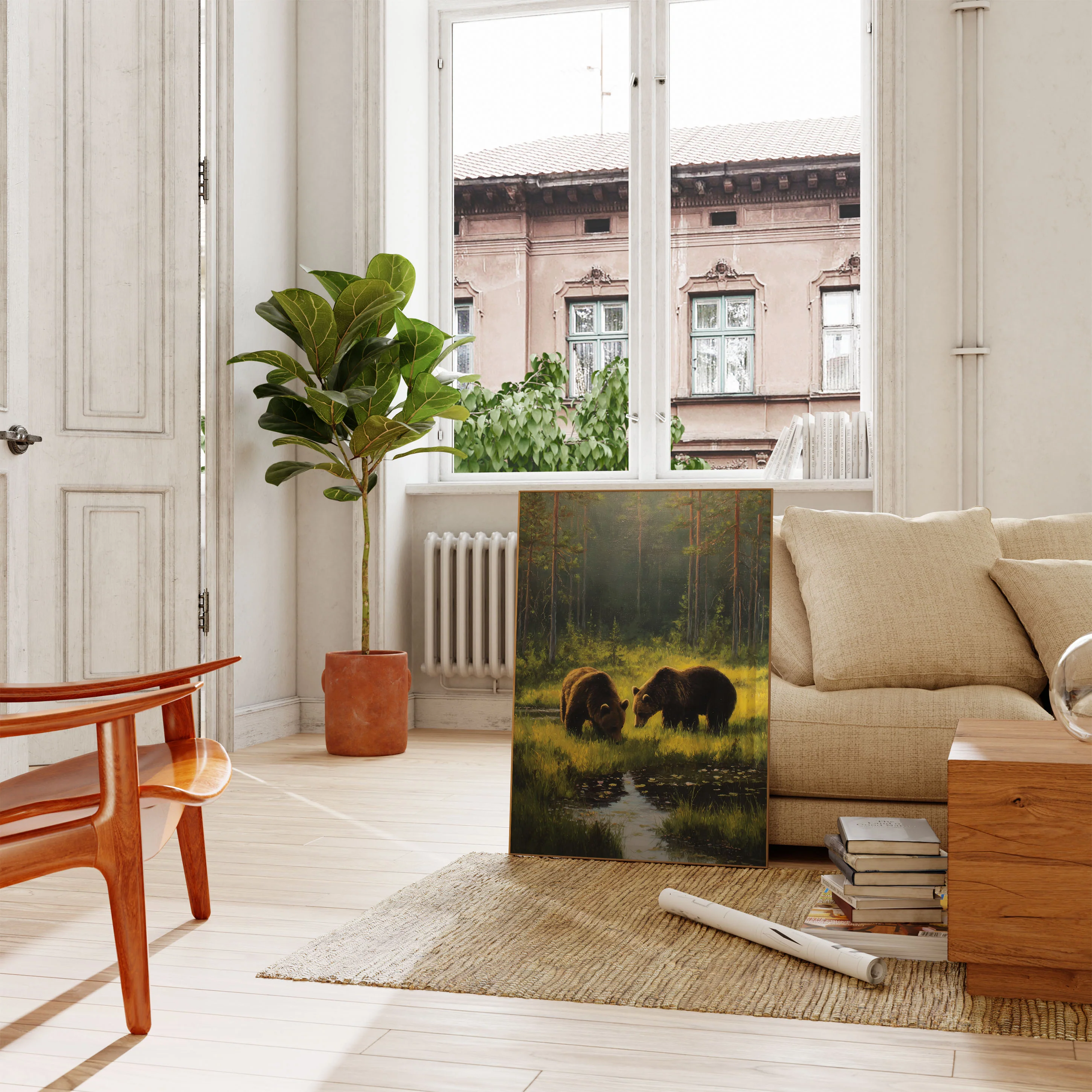 Bears in Forest Stream Poster - Image 2