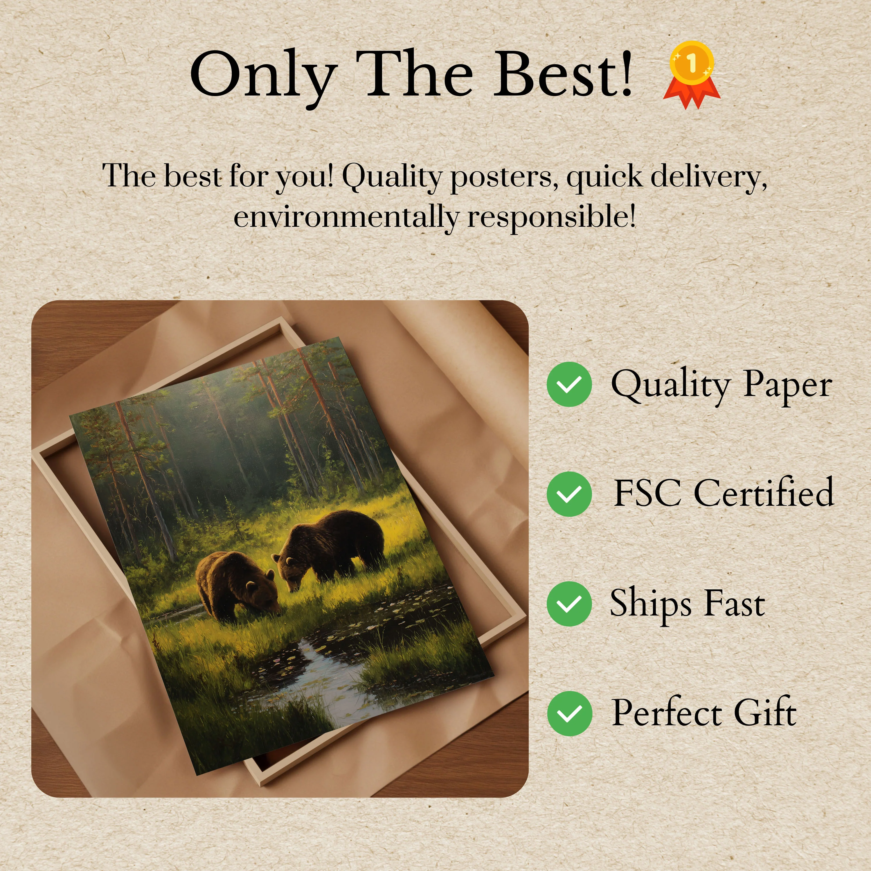 Bears in Forest Stream Poster - Image 3
