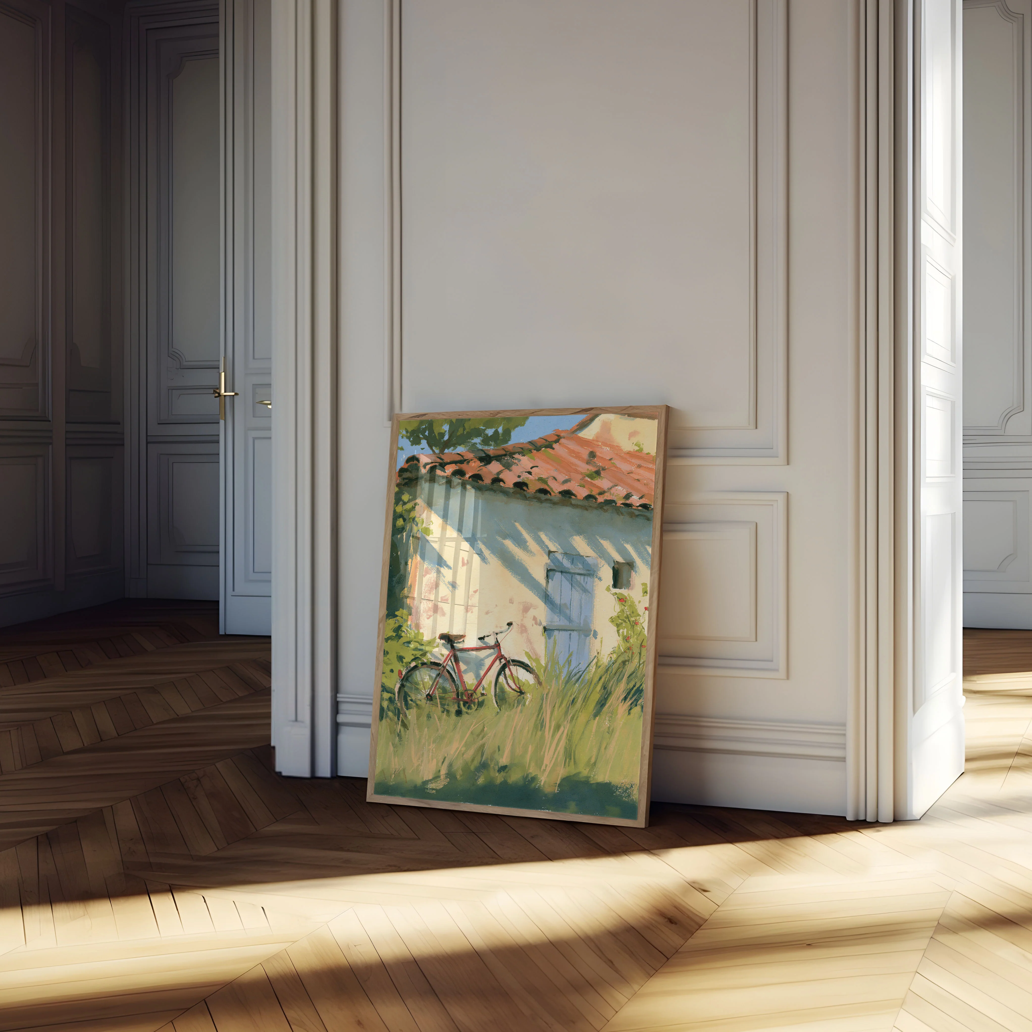 Bicycle by Countryside Cottage Poster - Image 4