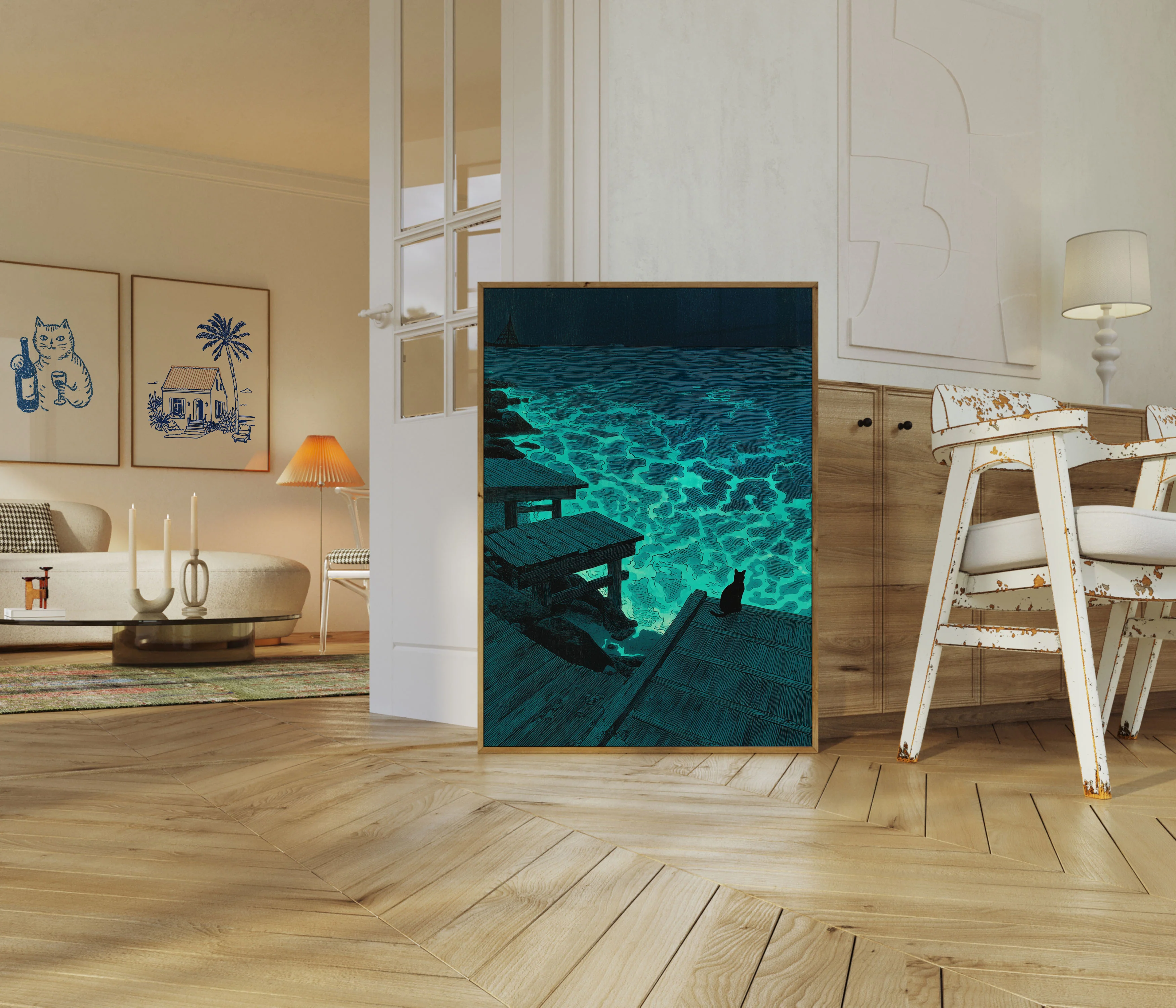 Bioluminescent Cat by the Bay Poster - Image 5