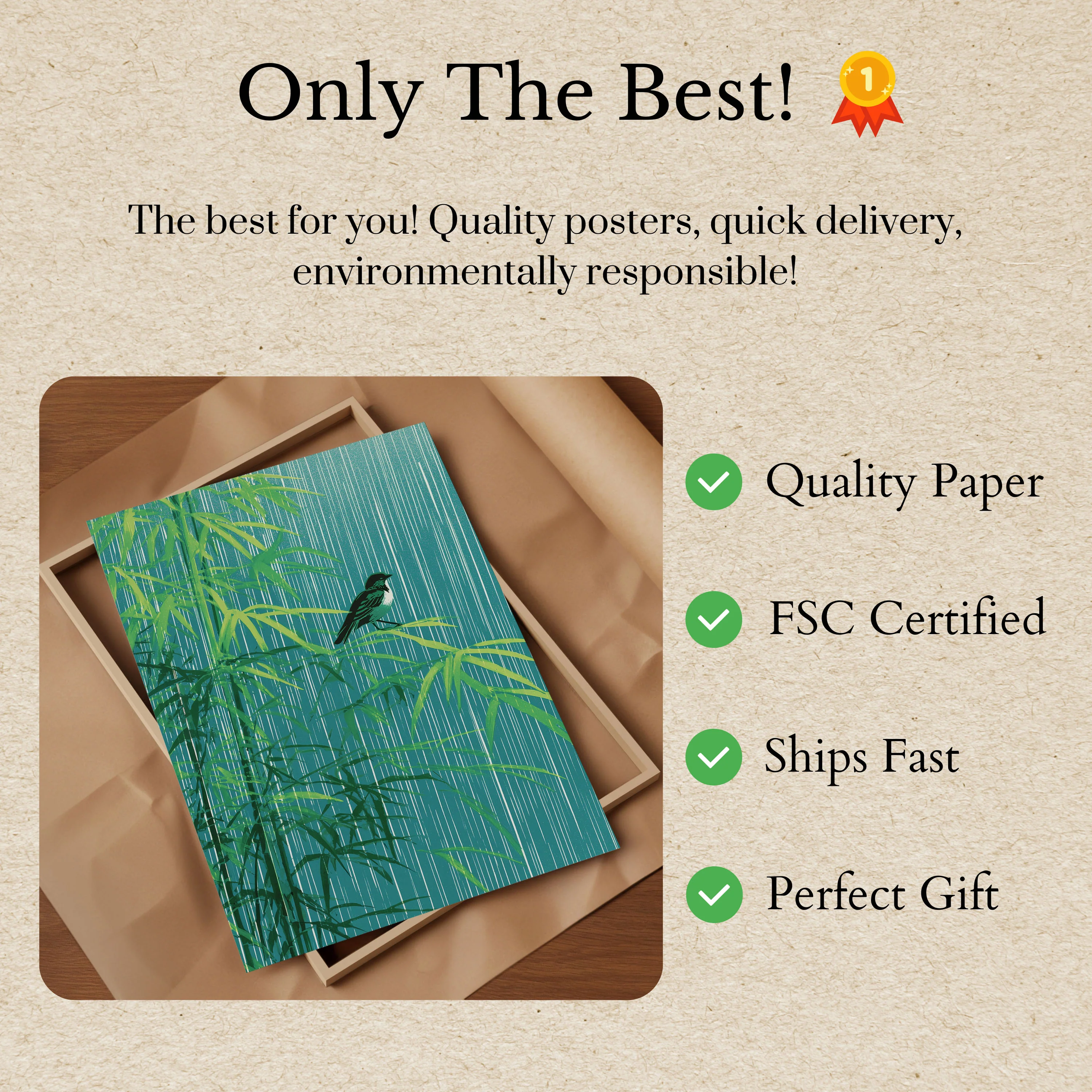 Bird on Bamboo Branch Poster - Image 3