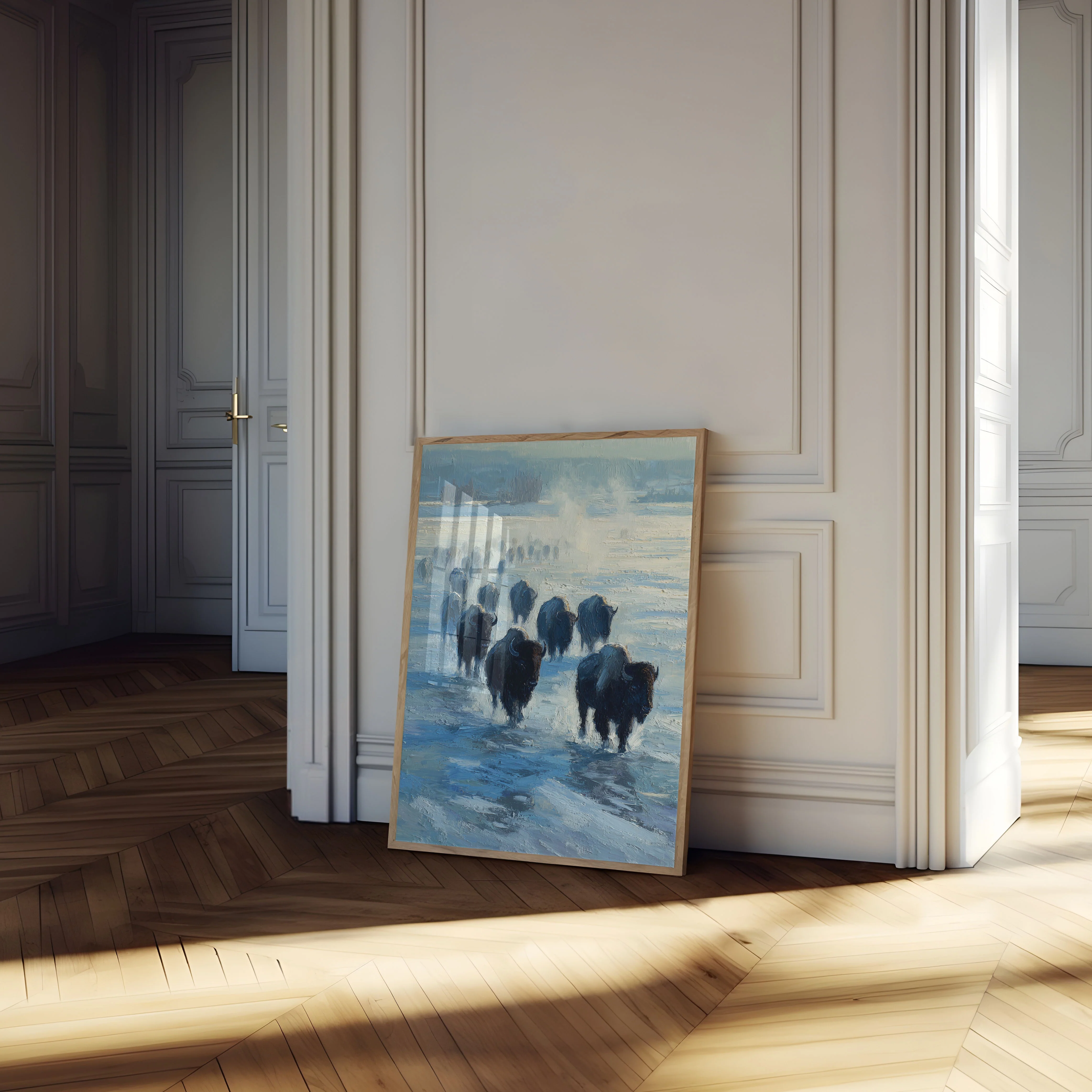 Bison Crossing Frozen River Poster - Image 4