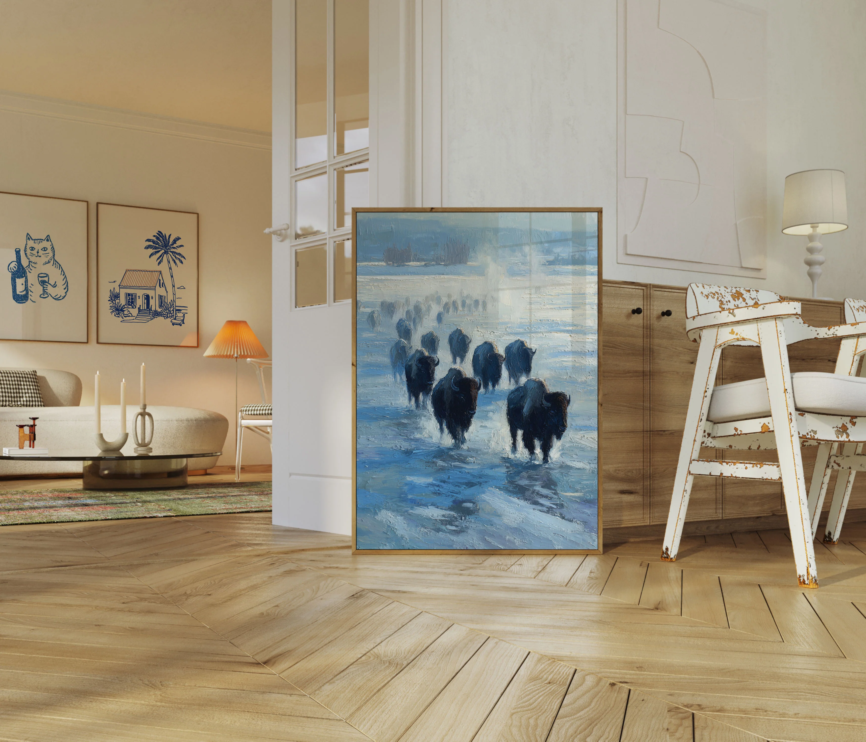 Bison Crossing Frozen River Poster - Image 5