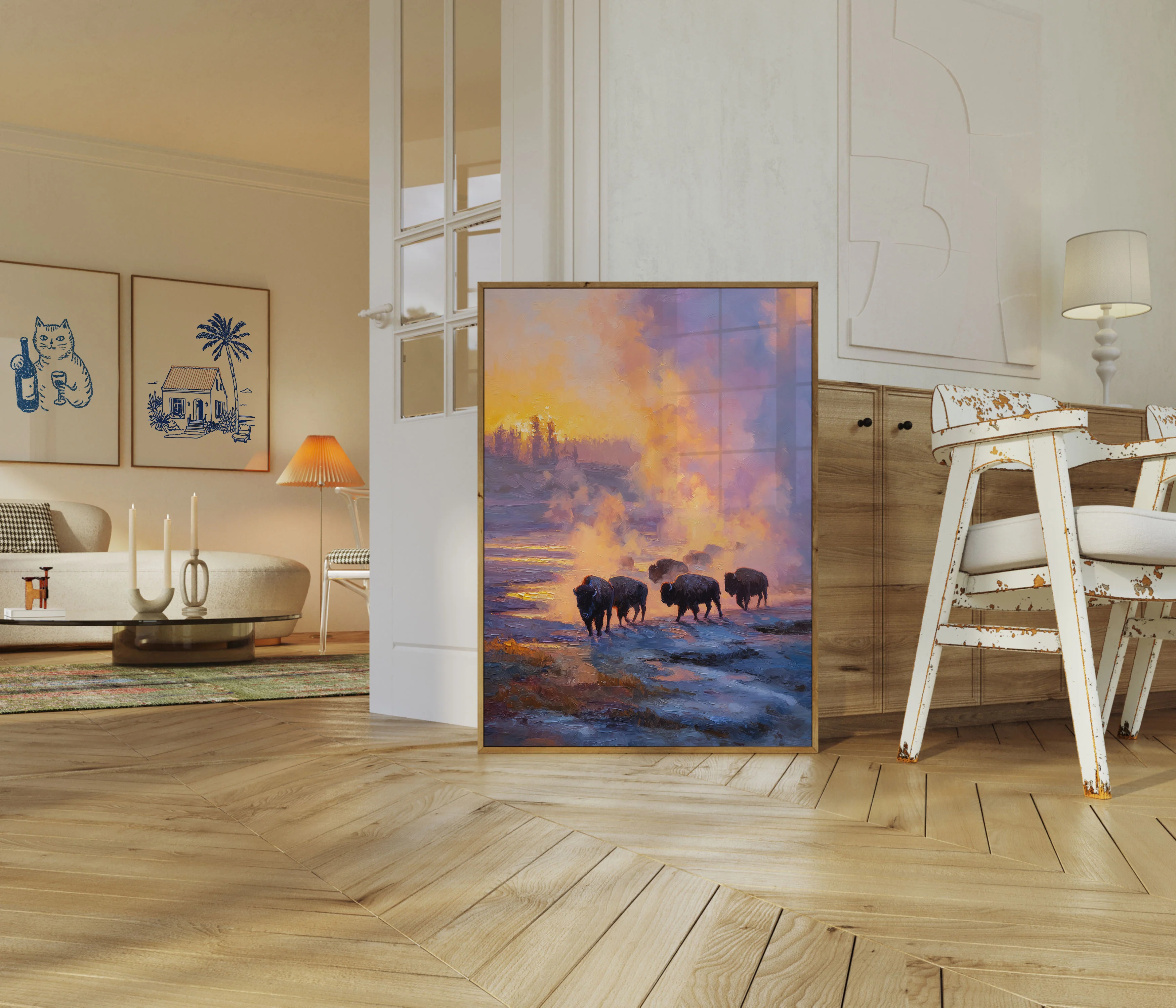 Bison Herd in Geysers Poster - Image 5