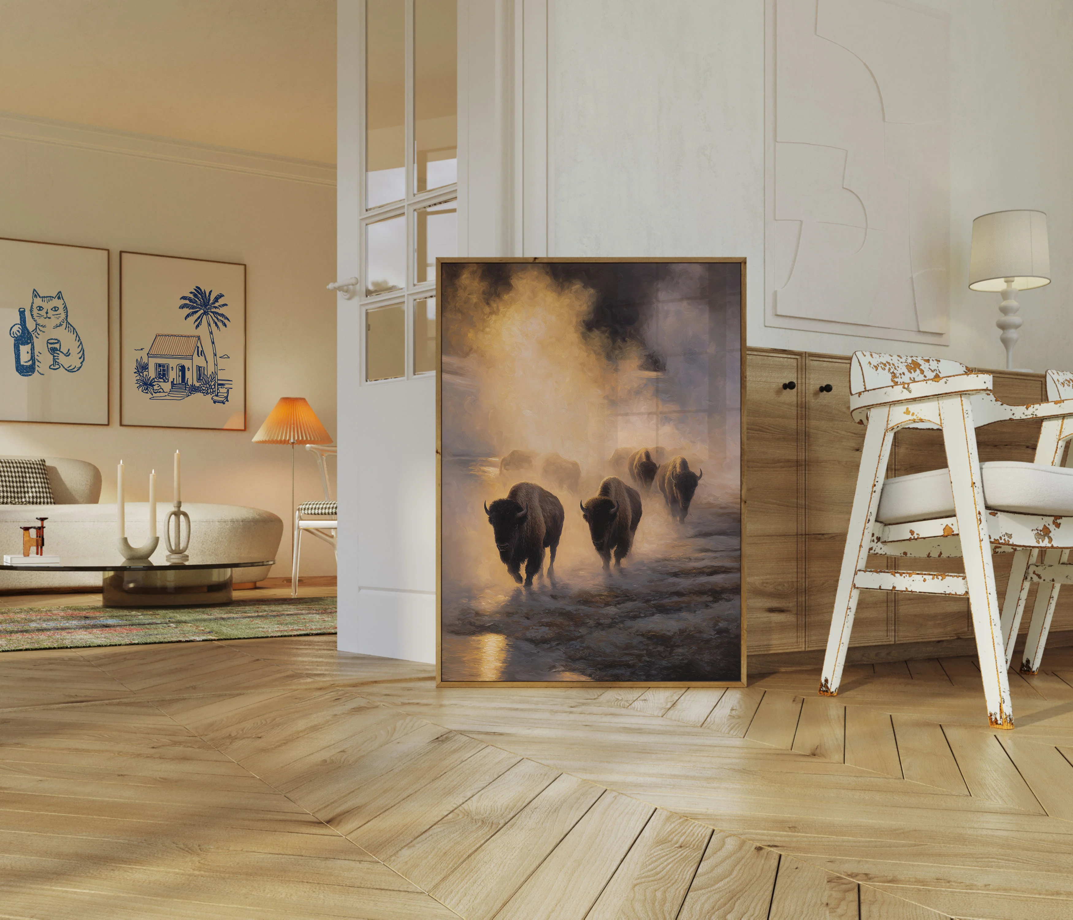 Bison Herd in Morning Mist Poster - Image 5