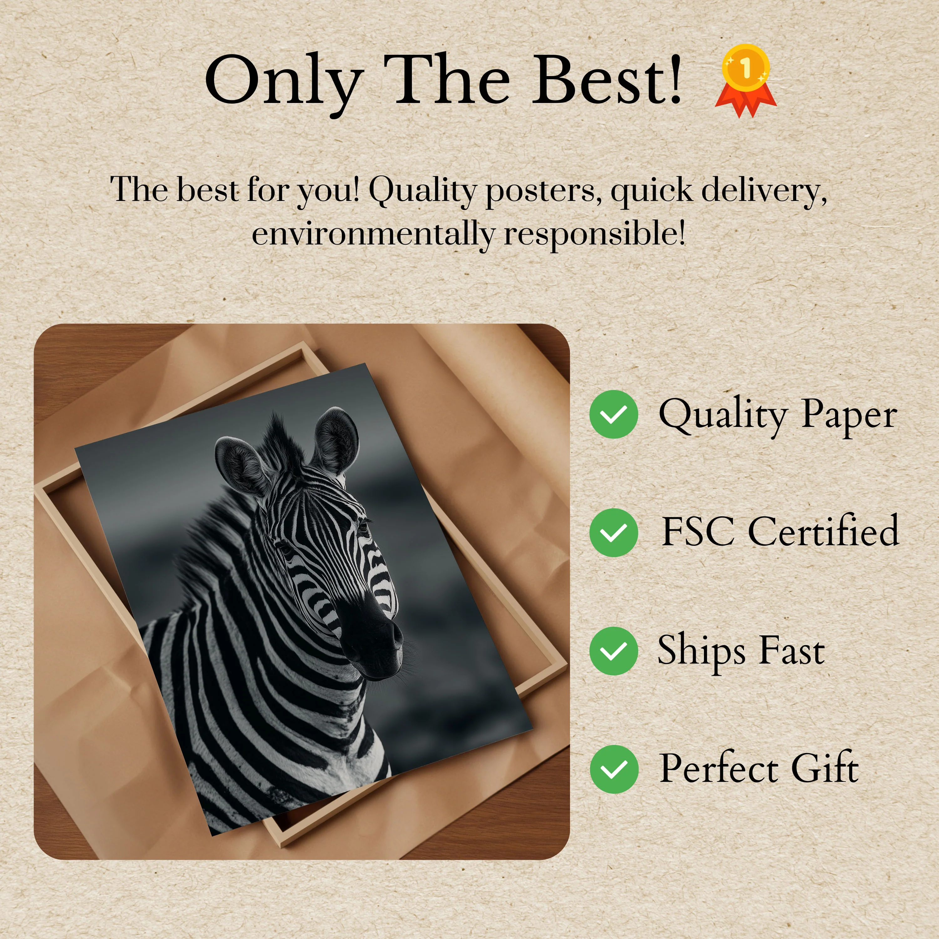 Black and White Zebra Portrait Poster - Image 3