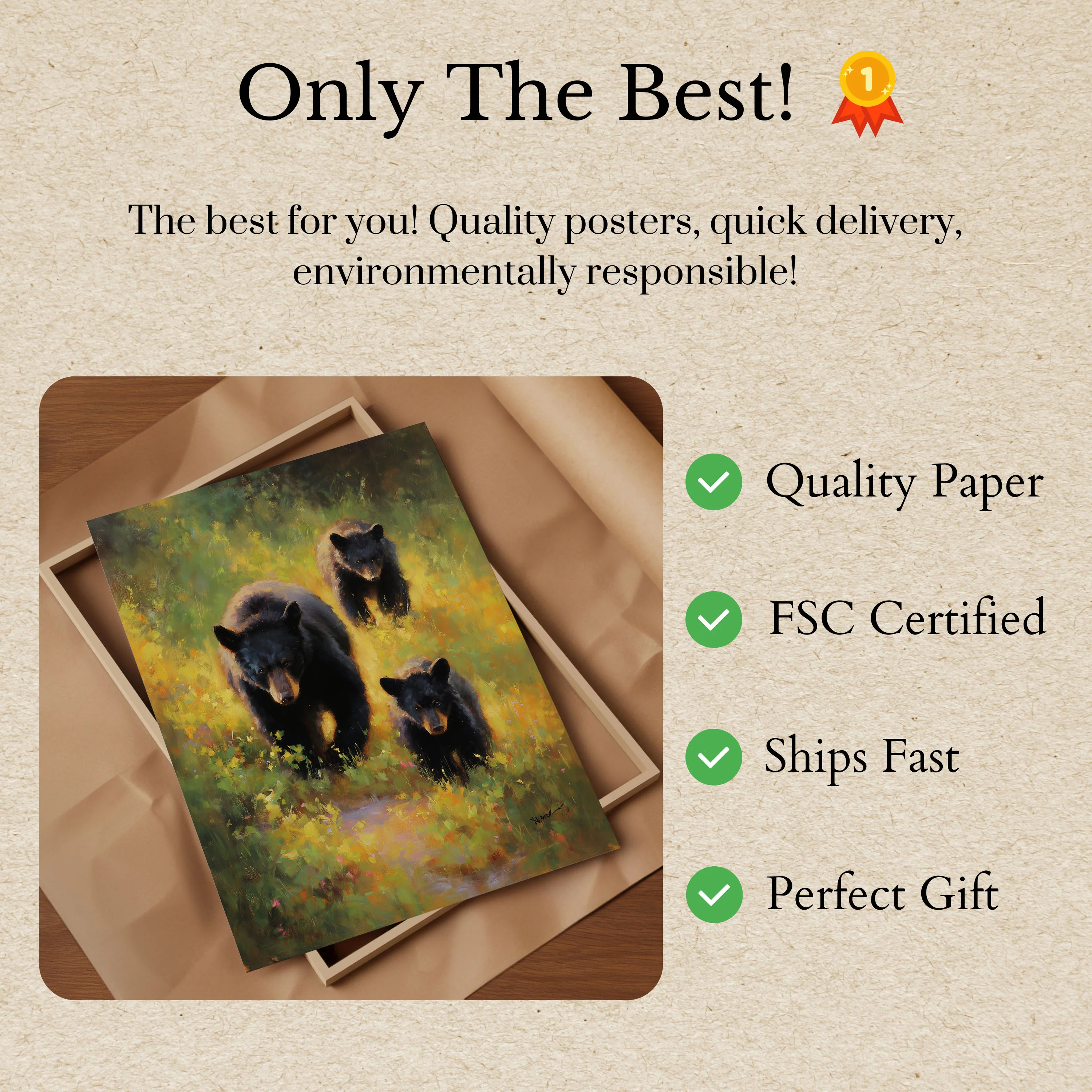 Black Bear Family Forest Poster - Image 3