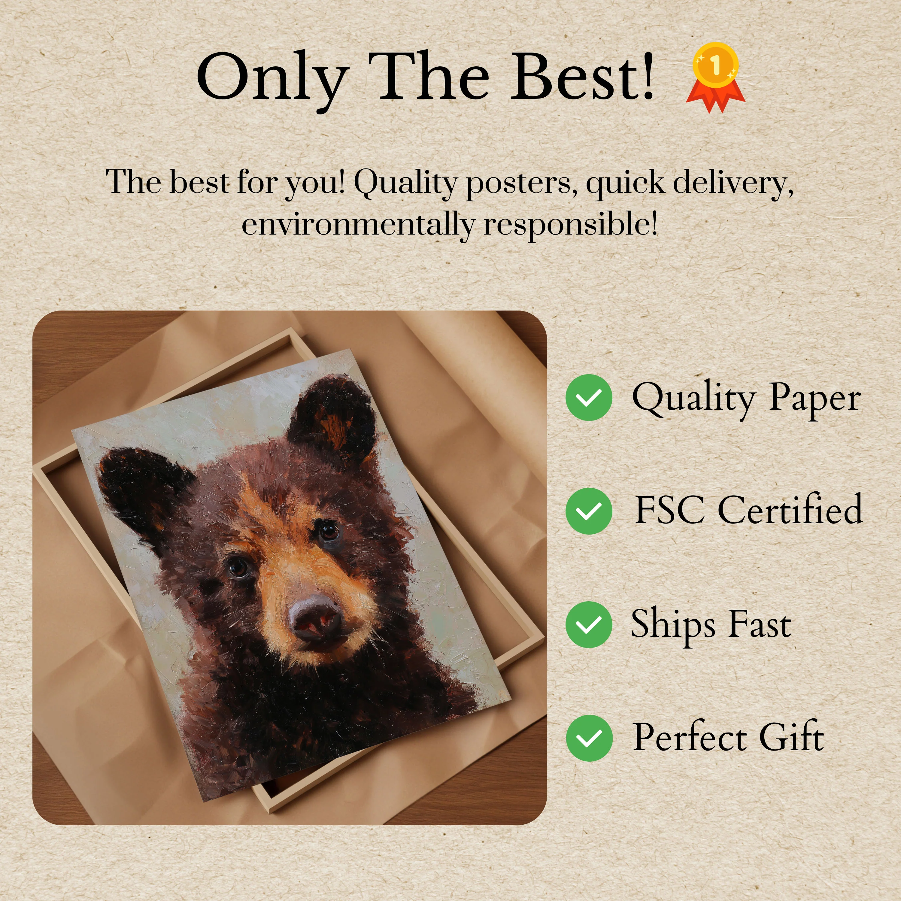 Black Bear Portrait Oil Painting Poster - Image 3